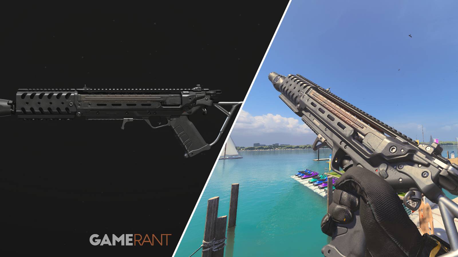 Split-image showcasing the Static-HV Submachine Gun in Modern Warfare 3 and Warzone