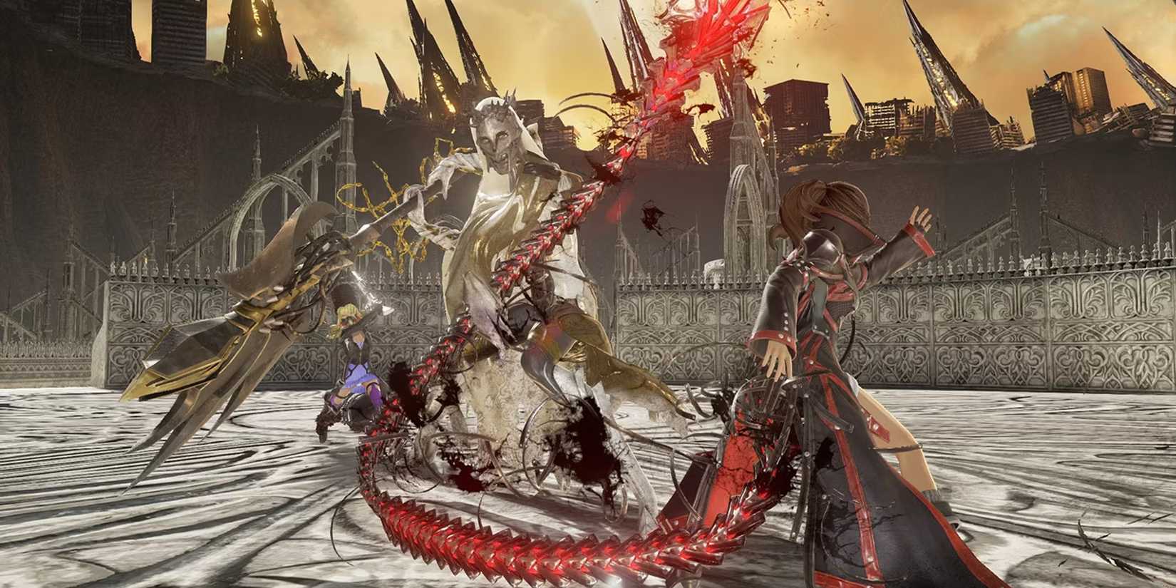 The player character fighting a boss in Code Vein.