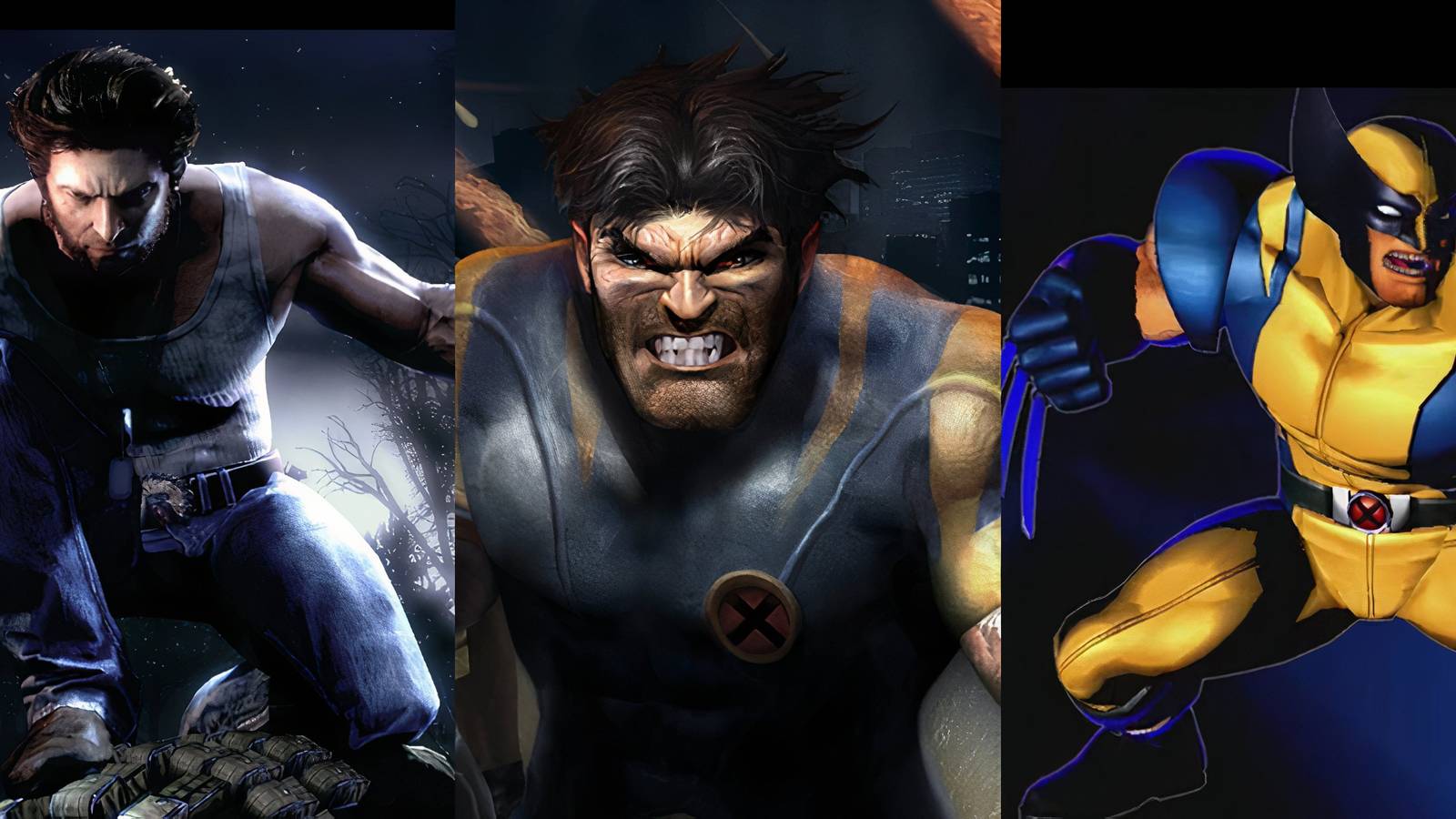 X-Men Origins: Wolverine (left), X-Men Legends (middle), and Ultimate Marvel vs. Capcom 3 (right)
