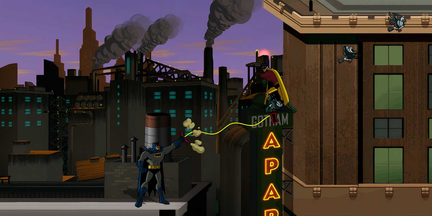 Batman: The Brave and The Bold grappling to a building