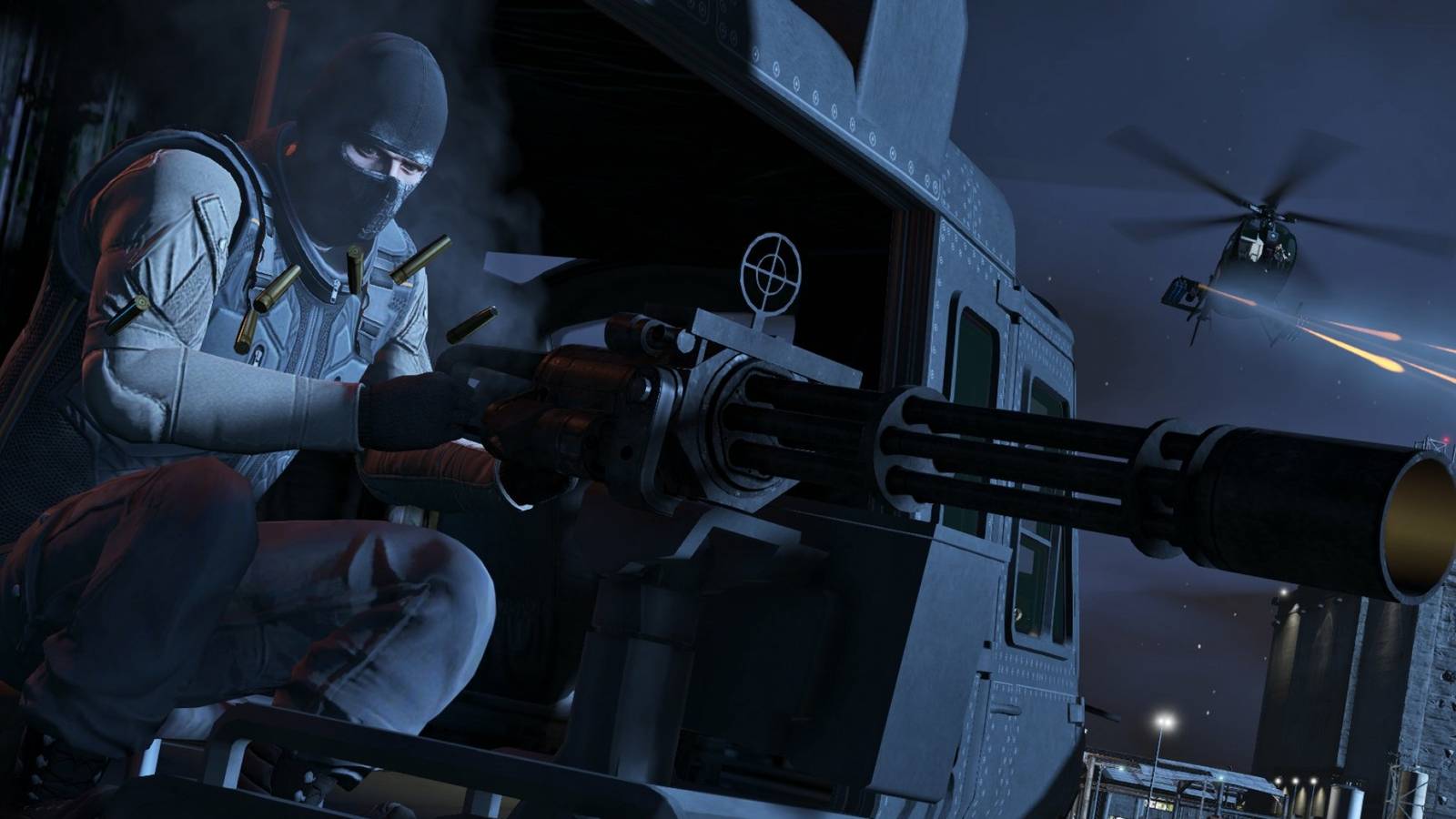 gta online character firing a machine gun from a helicopter