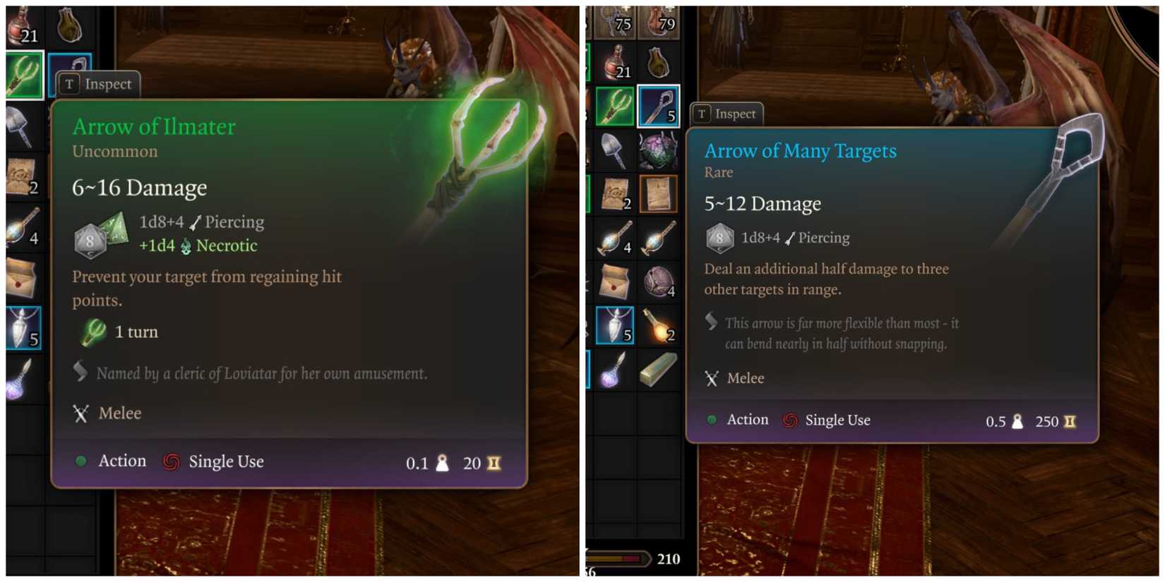 image of the Arrow of Ilmater and Arrow of Many Targets items in Baldur's Gate 3