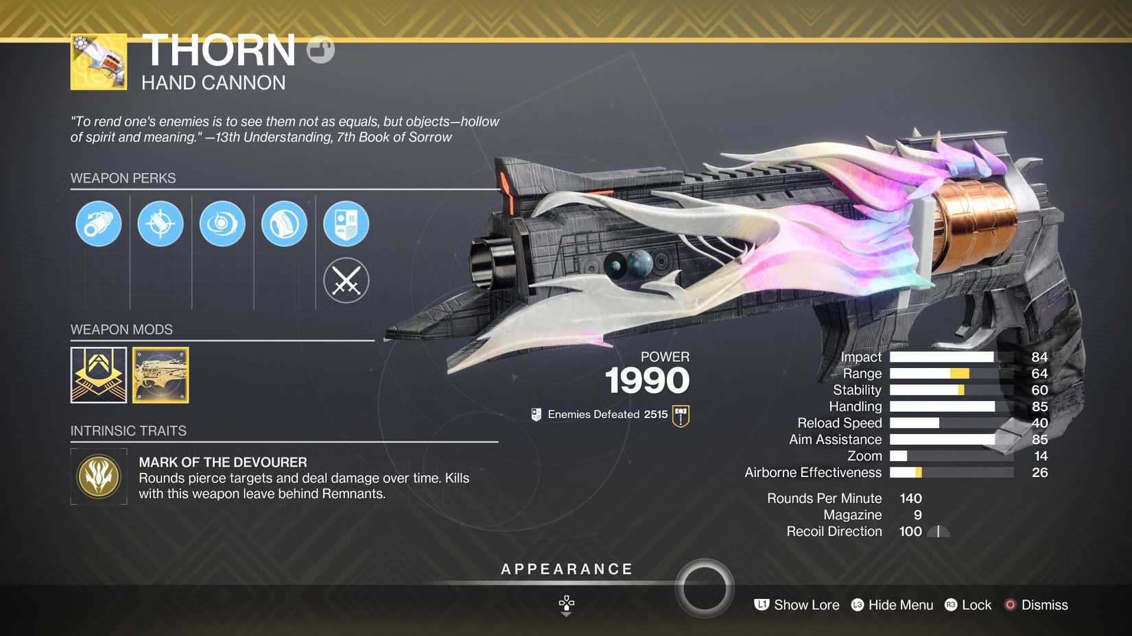 destiny 2 how to get the thorn catalyst - screenshot of thorn