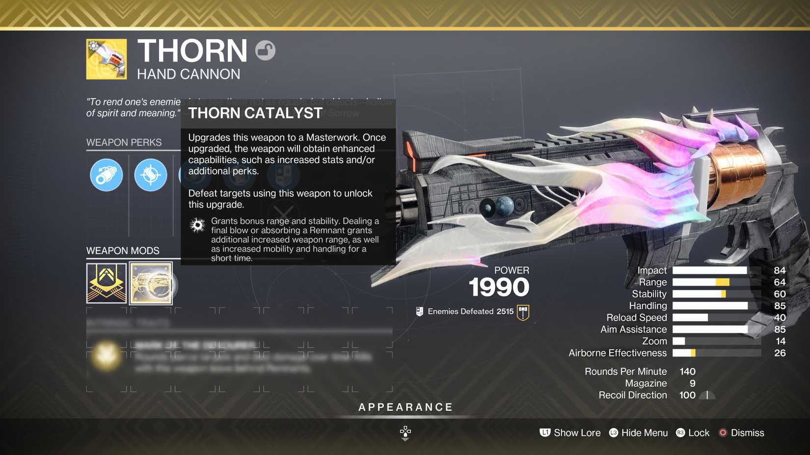 destiny 2 how to get the thorn catalyst screenshot of catalyst effects