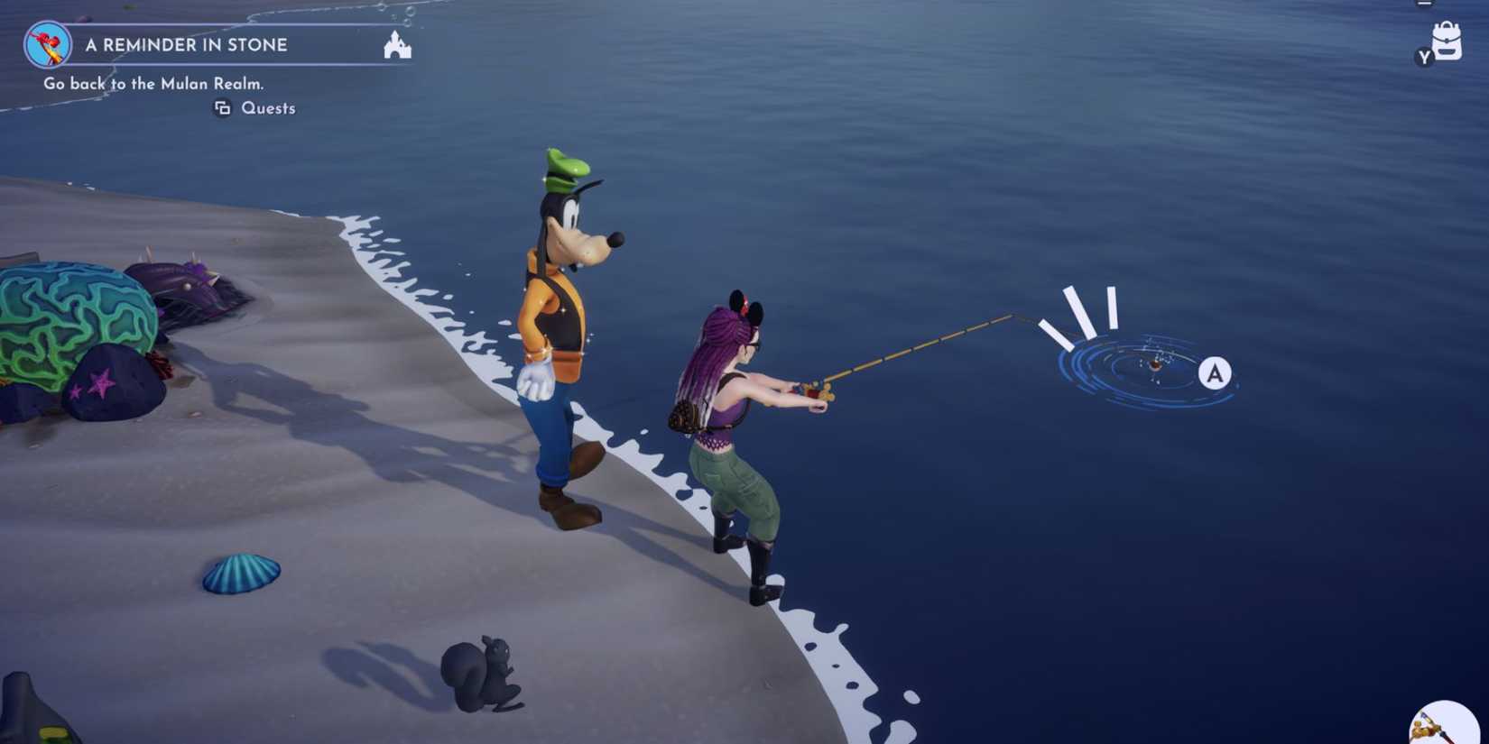 fishing for shrimp at dazzle beach with Goofy