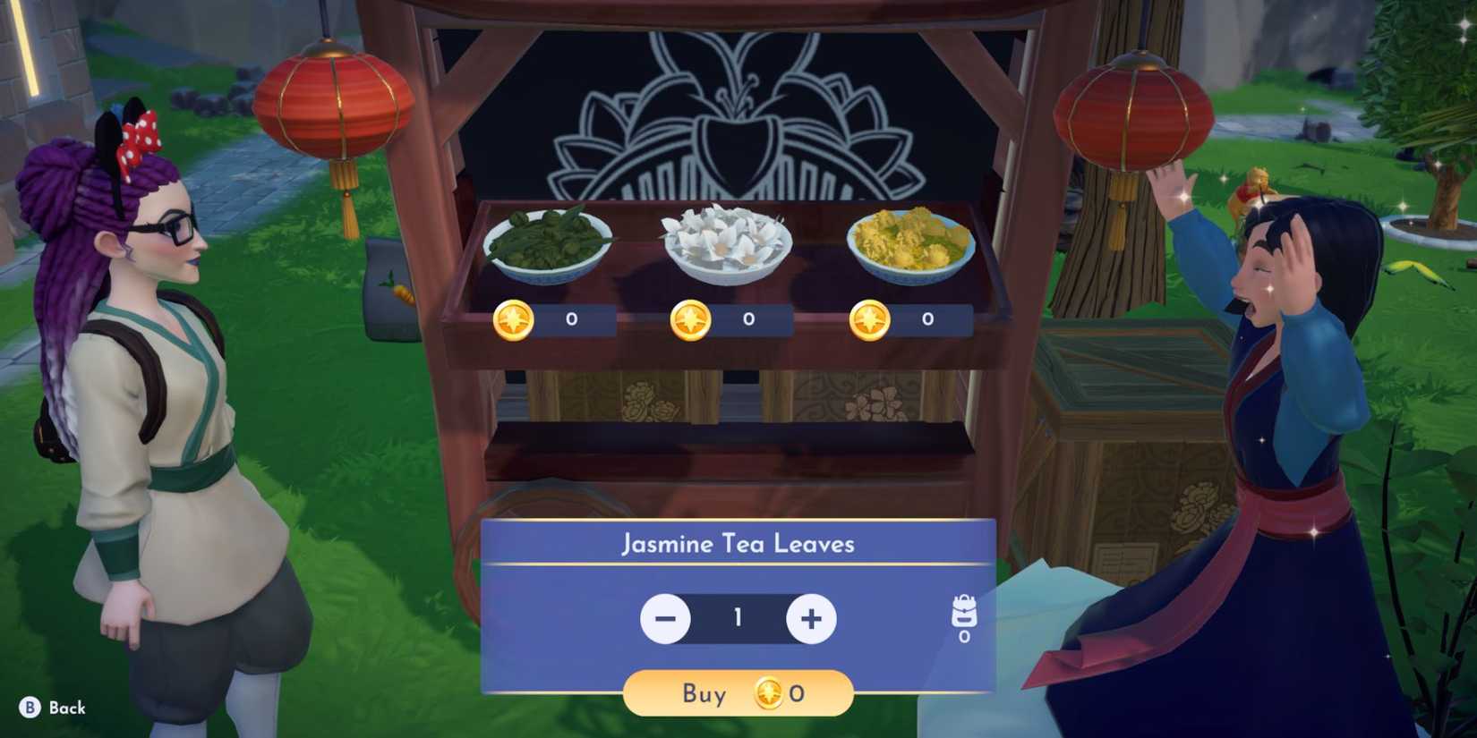 Disney dreamlight valley jasmine tea leaves at mulan's tea stall