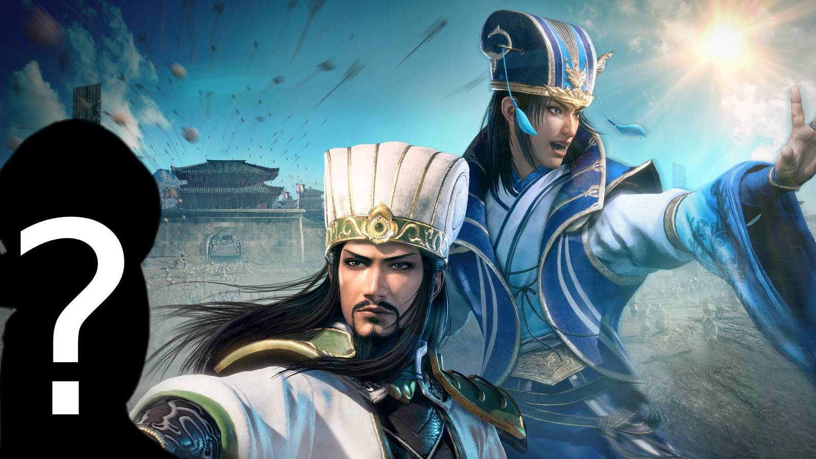 Dynasty Warriors 9 Empires Cover Art with a sulhouette of Mickey Mouse from Kingdom Hearts