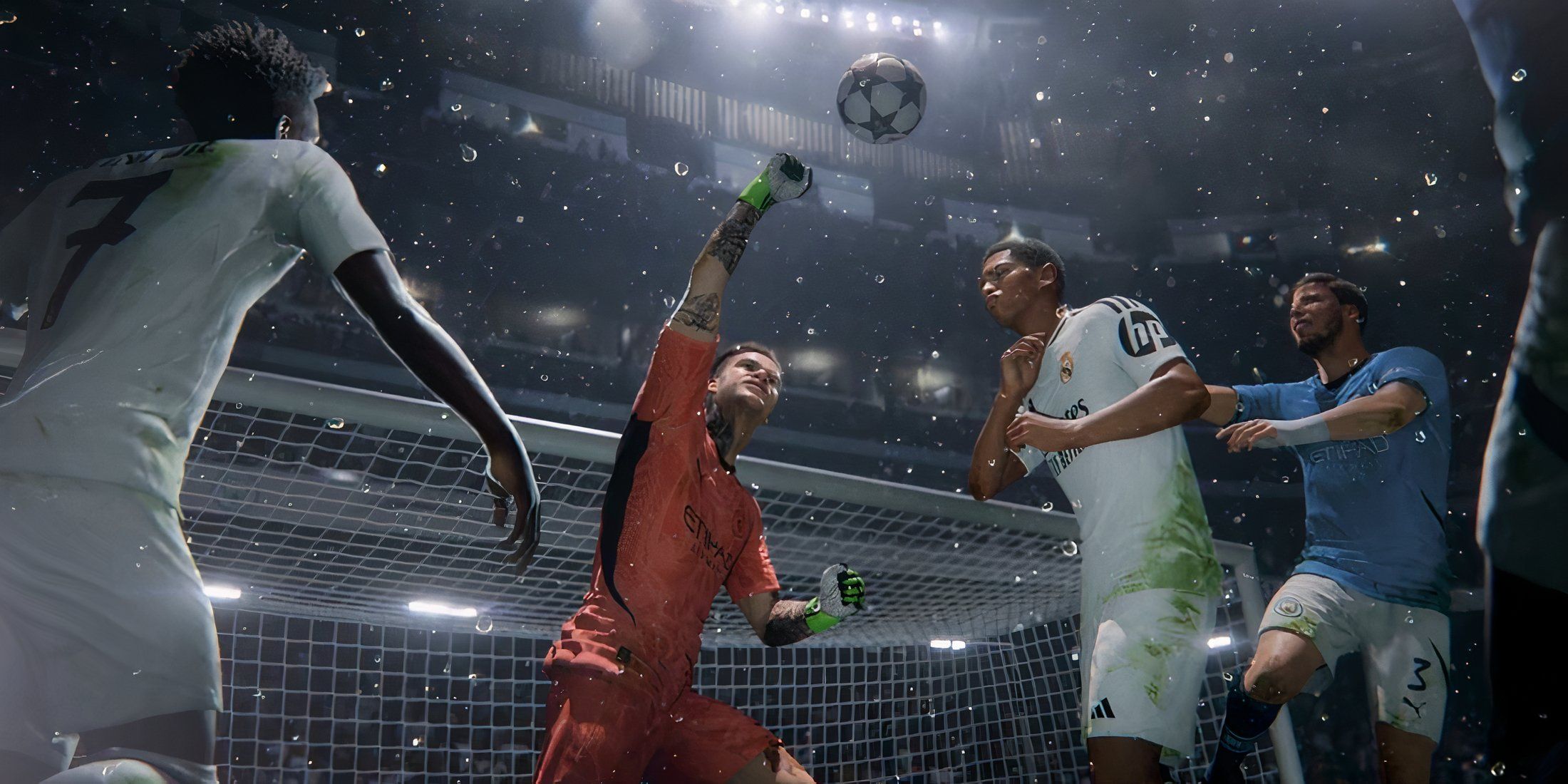 EA Sports FC Keeper tries to block shot on goal