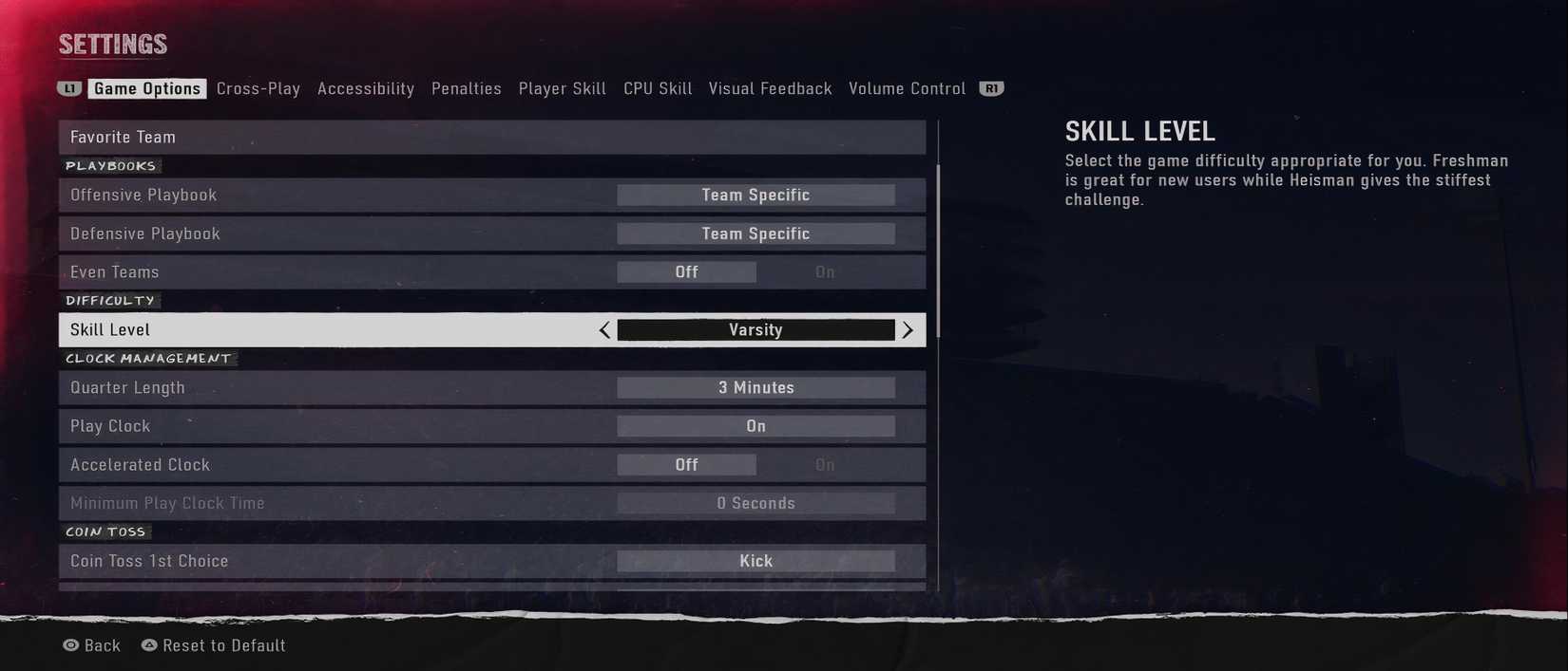 College Football 25 - Difficulty in Settings
