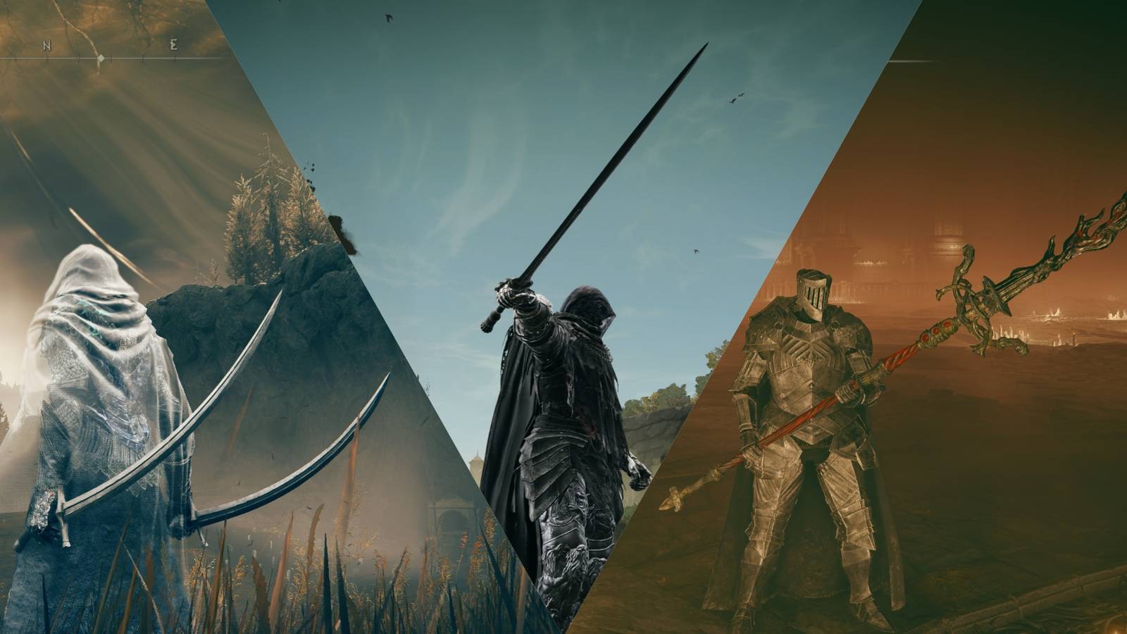 Elden Ring collage featuring new Shadow of the Erdtree dexterity weapons