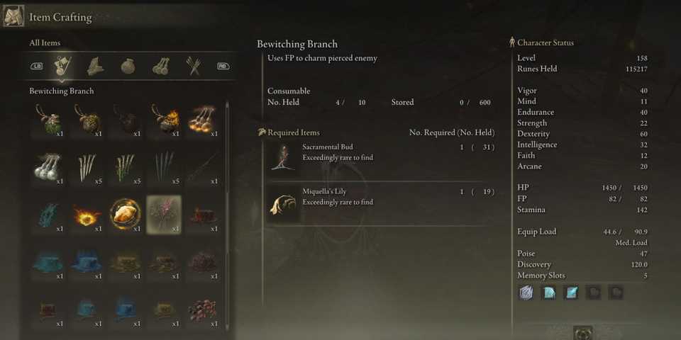 Elden Ring - Bewitching Branch In Crafting Menu