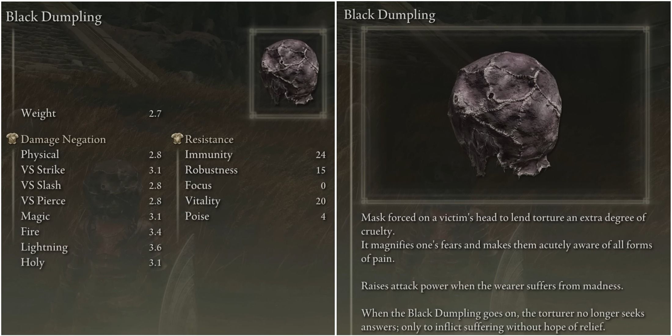 Elden Ring - Black Dumpling Helmet Stats