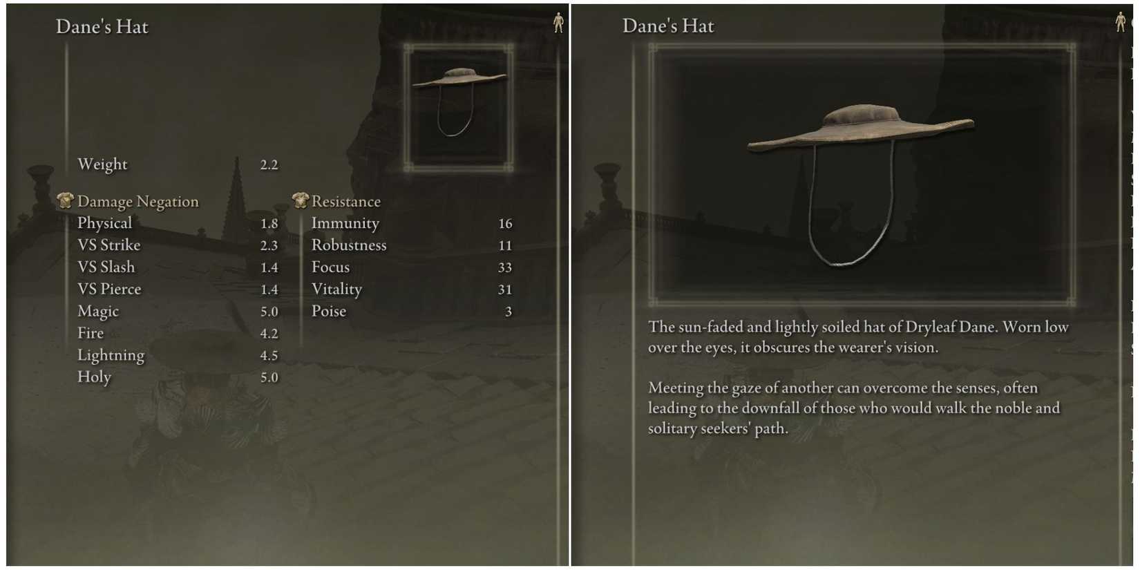 elden ring dane's hat stats