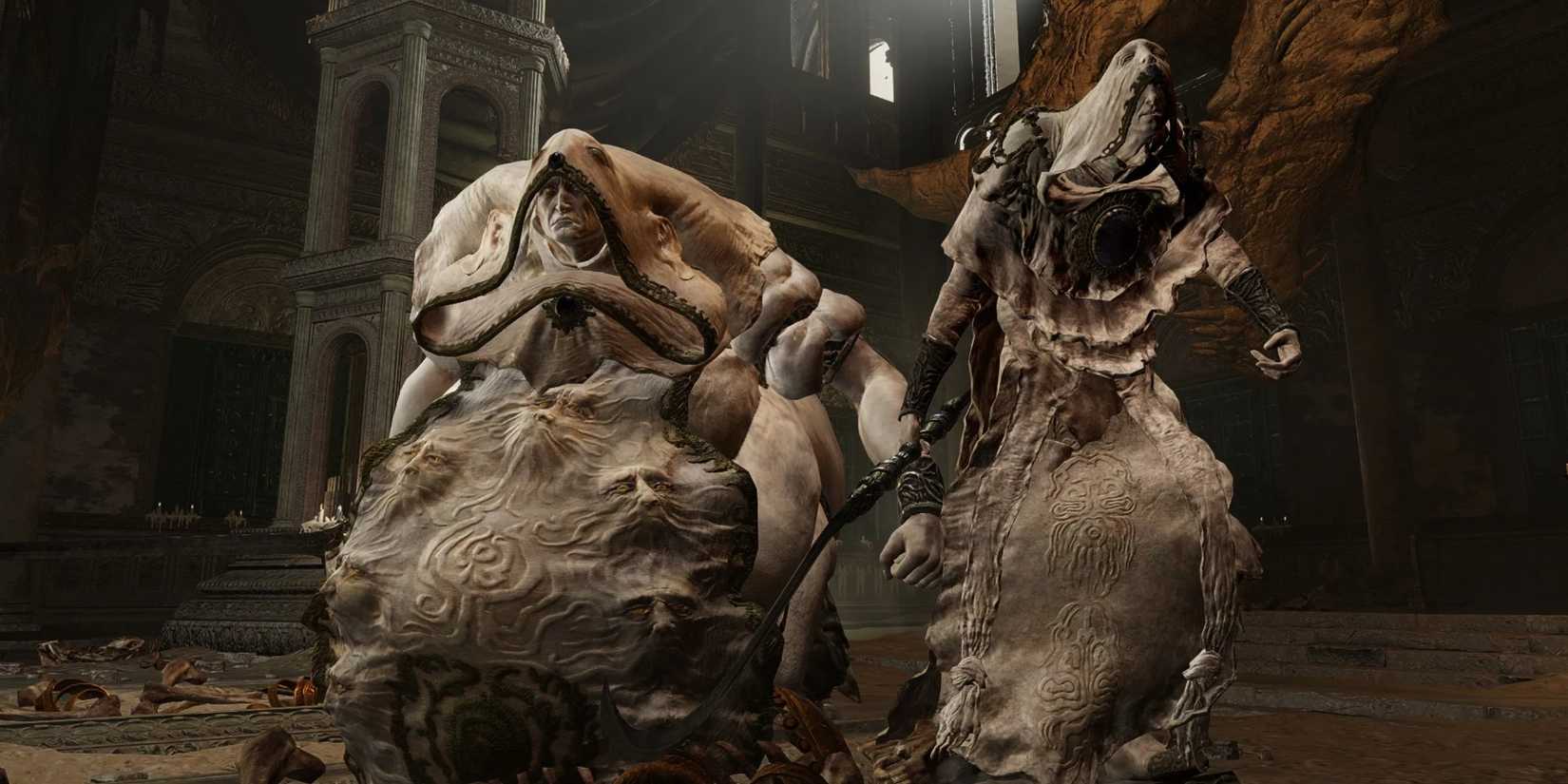 Elden Ring Godskin Duo standing next to each other