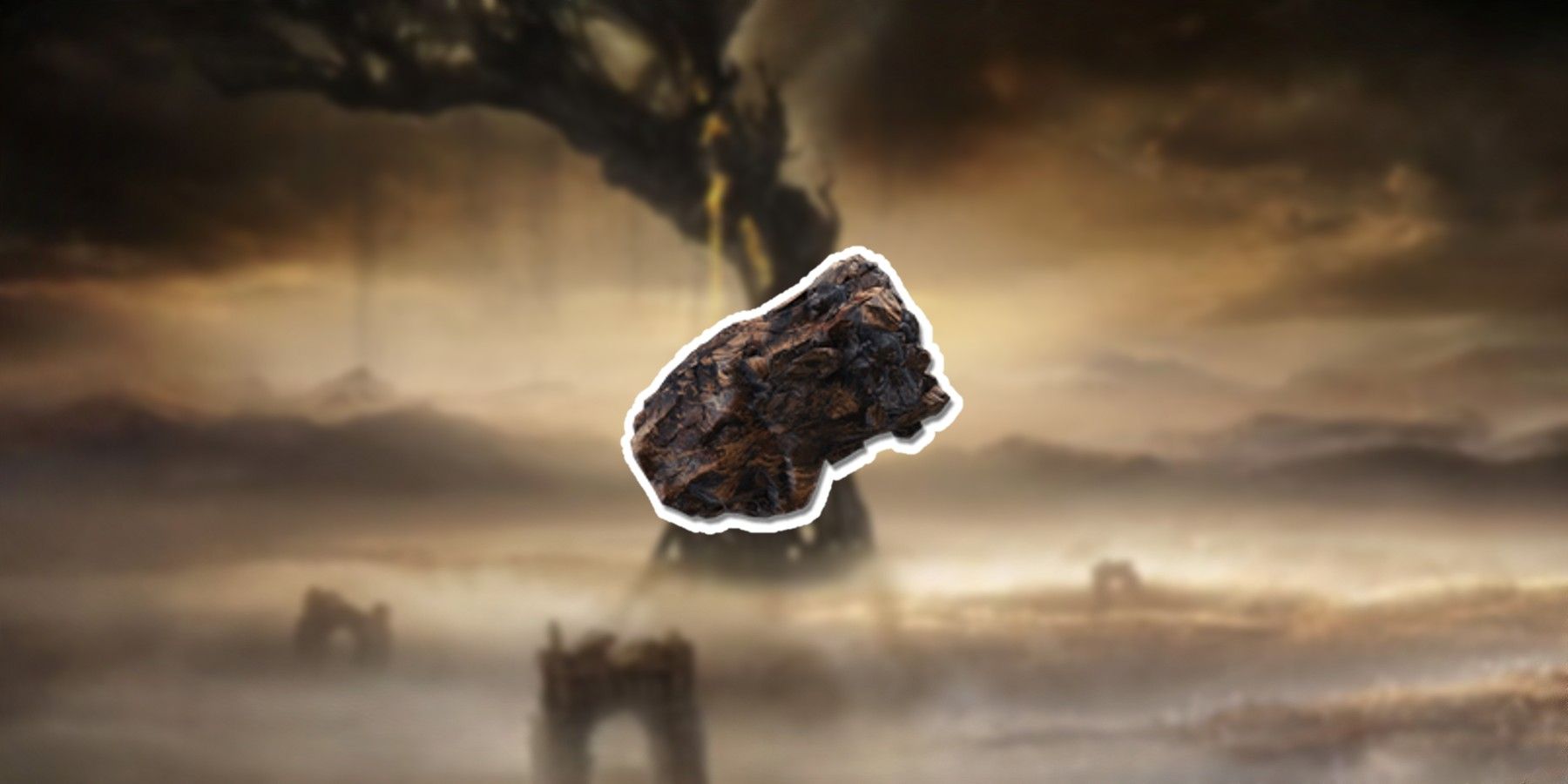 Elden Ring Golem Fist in the foreground with the Scadutree in the background