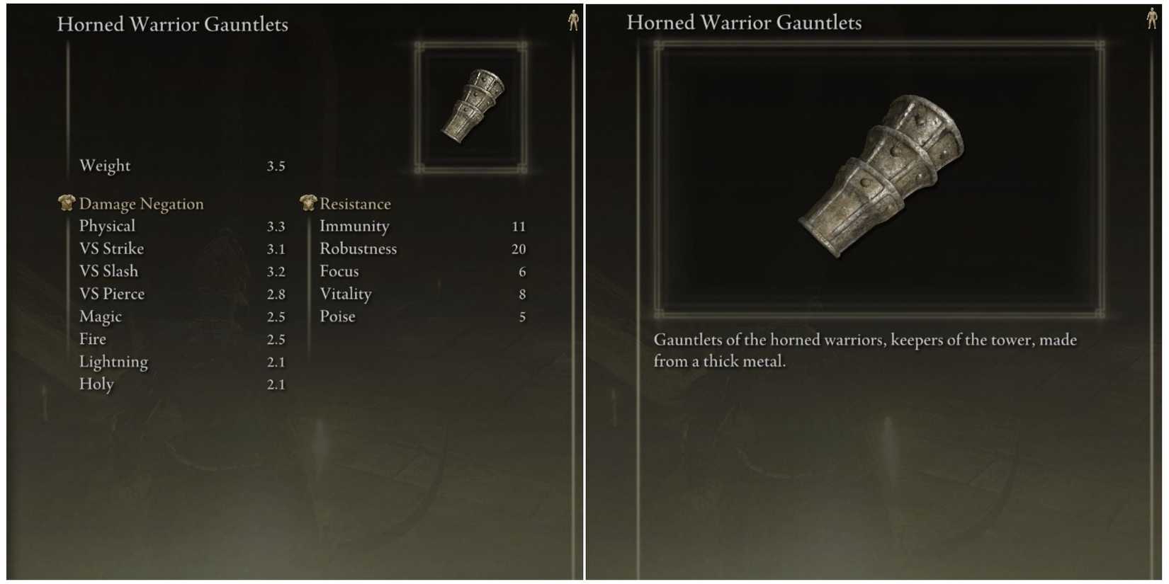 elden ring  horned warrior gauntlets stats