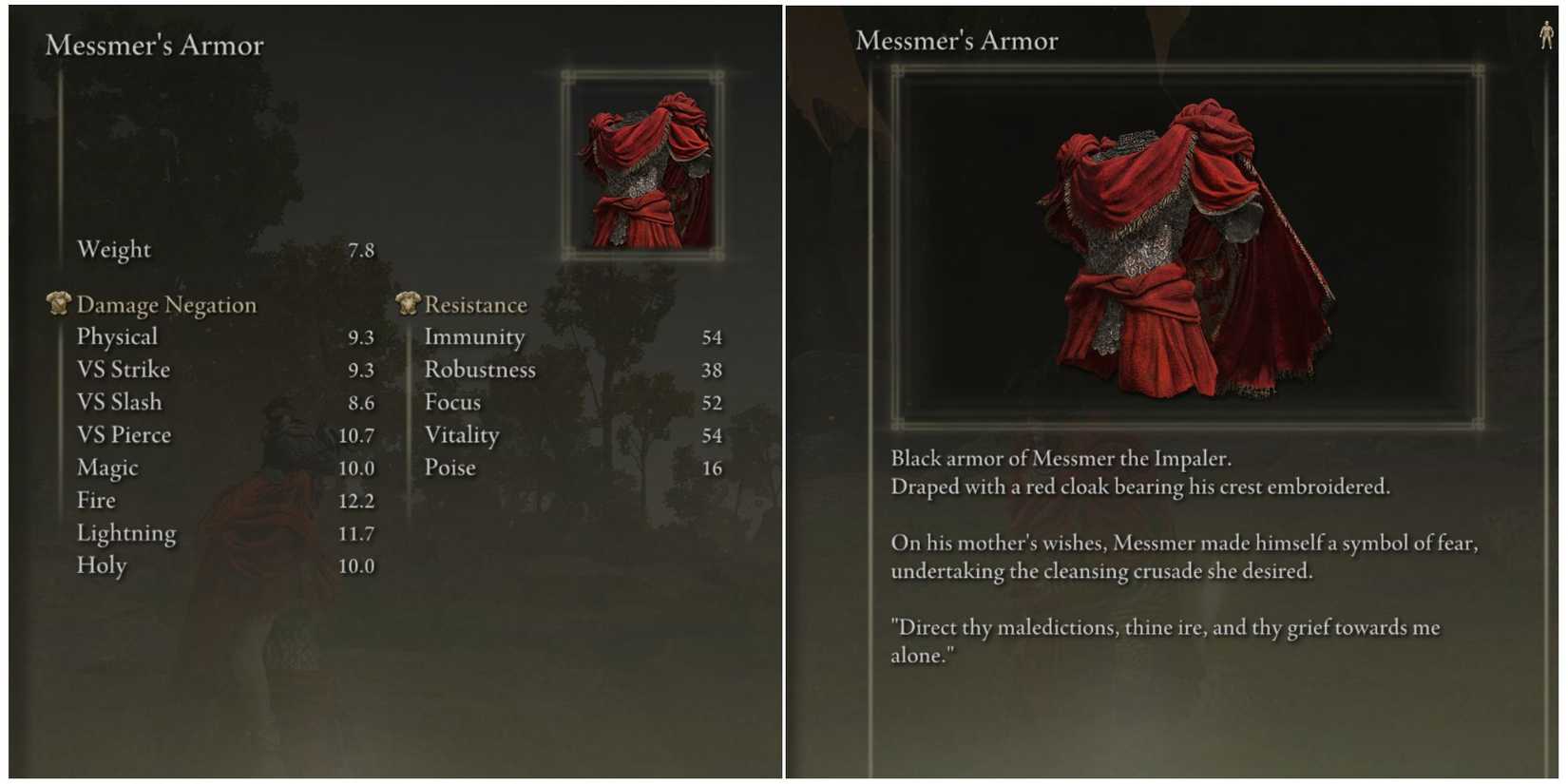 elden ring messmer's armor stats