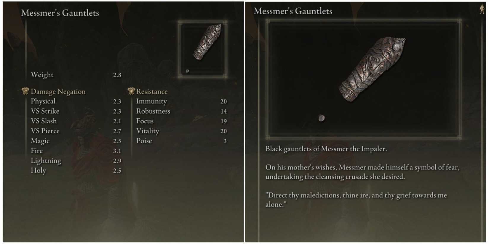 elden ring messmer's gauntlets stats