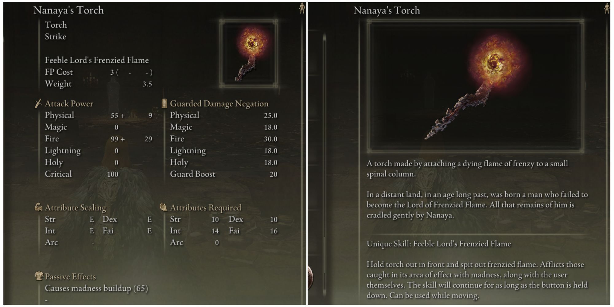 elden ring nanaya's torch stats