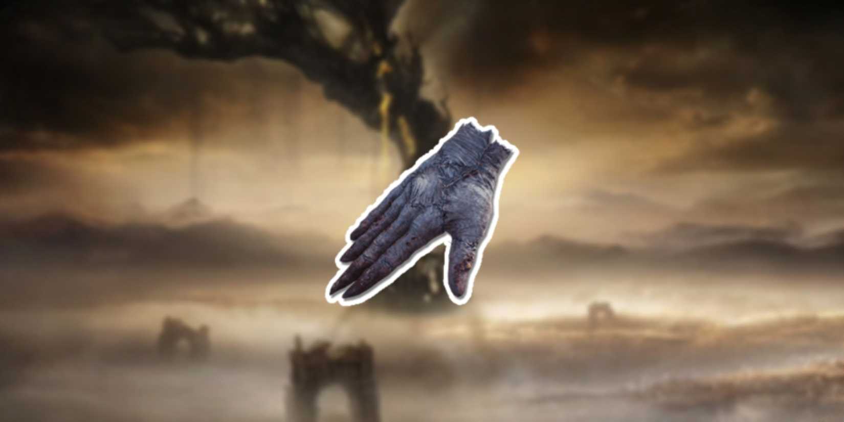 Elden Ring Poisoned Hand in the foreground with the Scadutree in the background