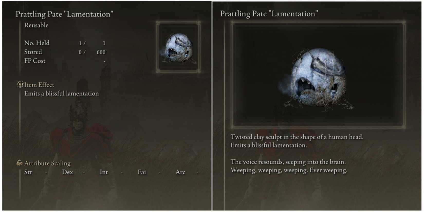 elden ring prattling pate lamentation stats