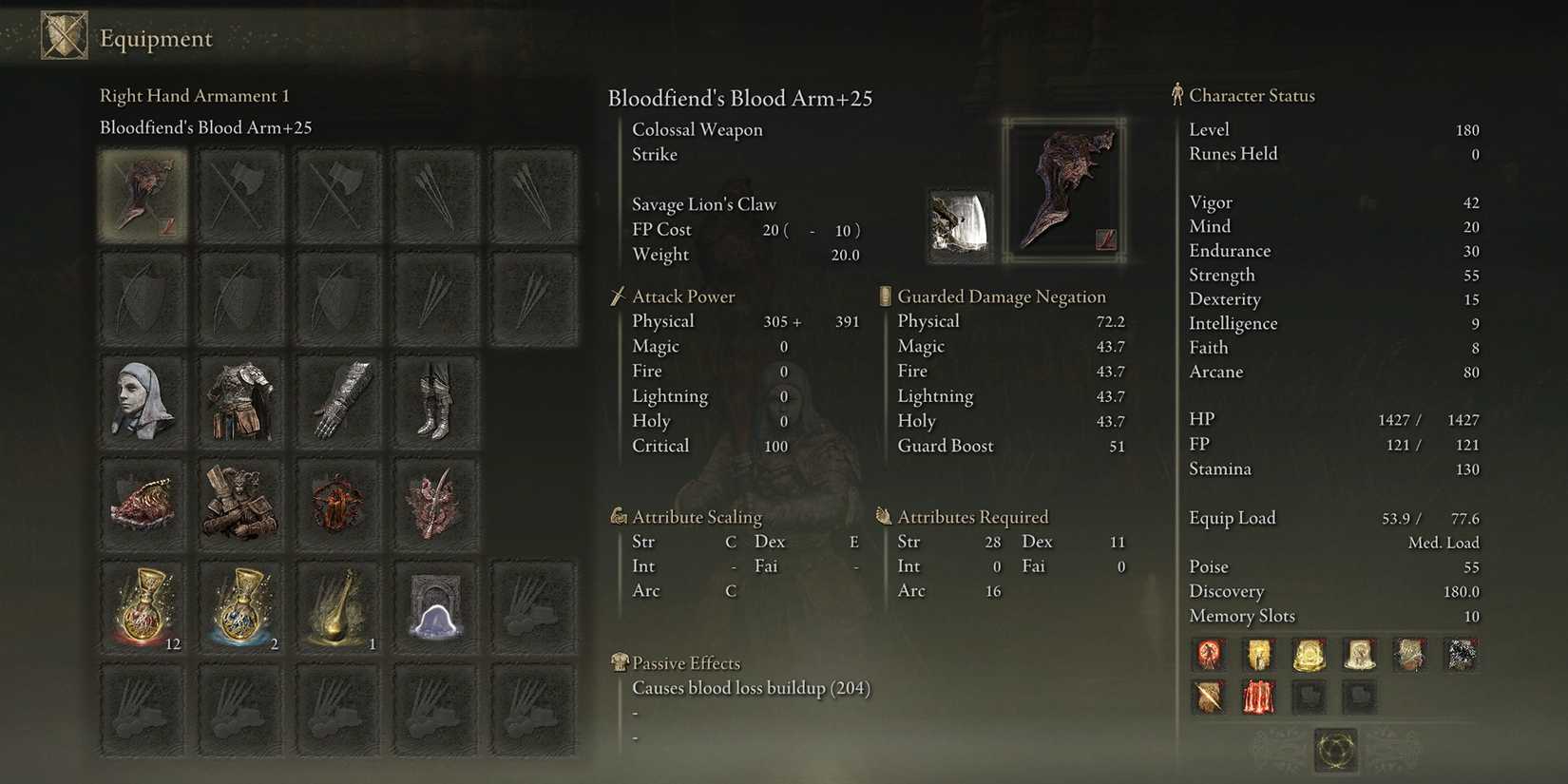 Elden Ring - Shadow of the Erdtree - Bloodfiend's Arm Stats