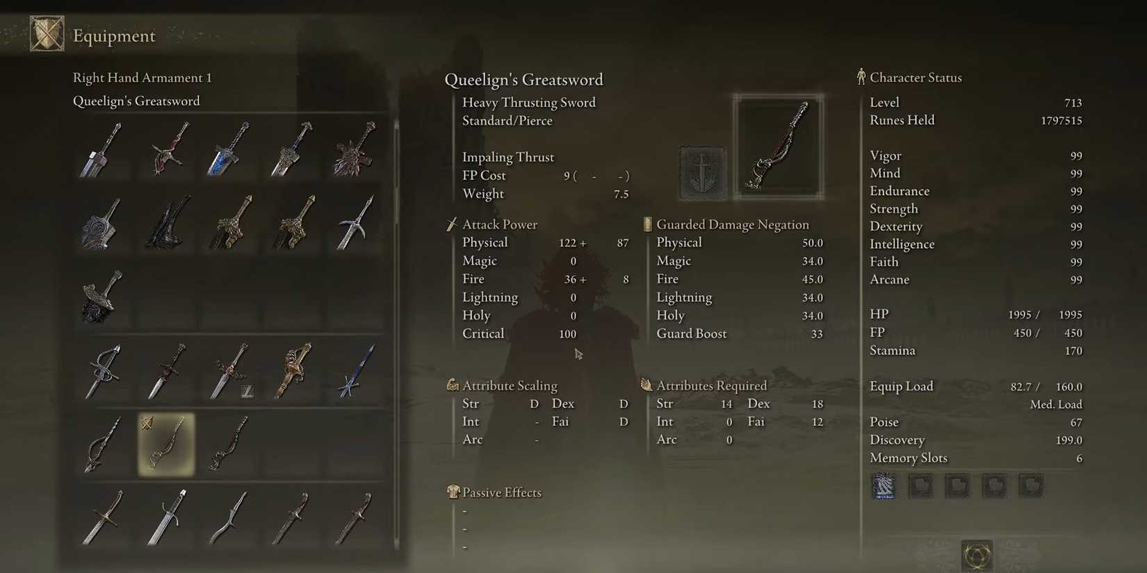 Elden Ring - Shadow of the Erdtree - Queelign's Greatsword Stats