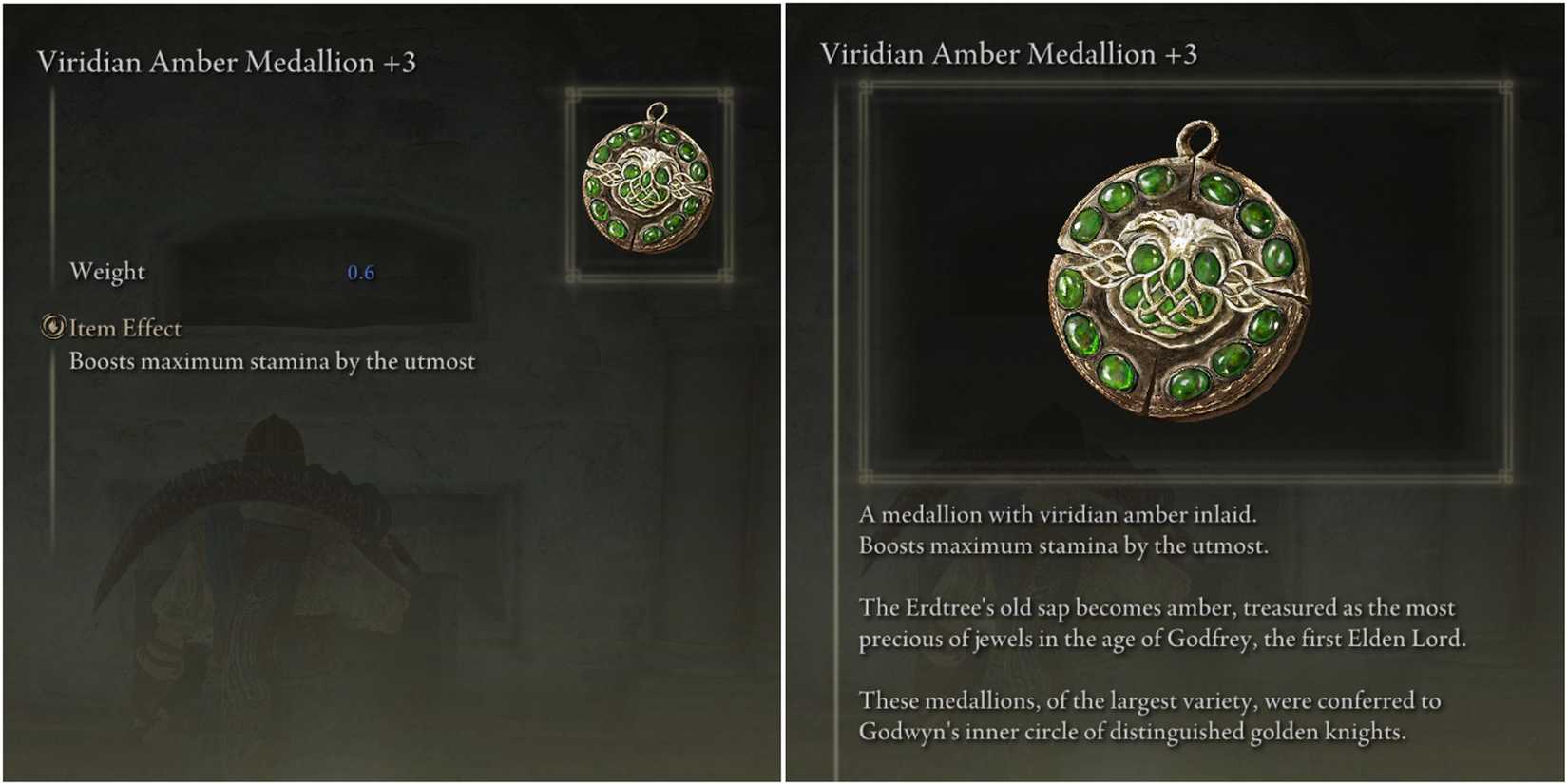 Elden Ring - Shadow Of The Erdtree - Viridian Amber Medallion +2 Stats