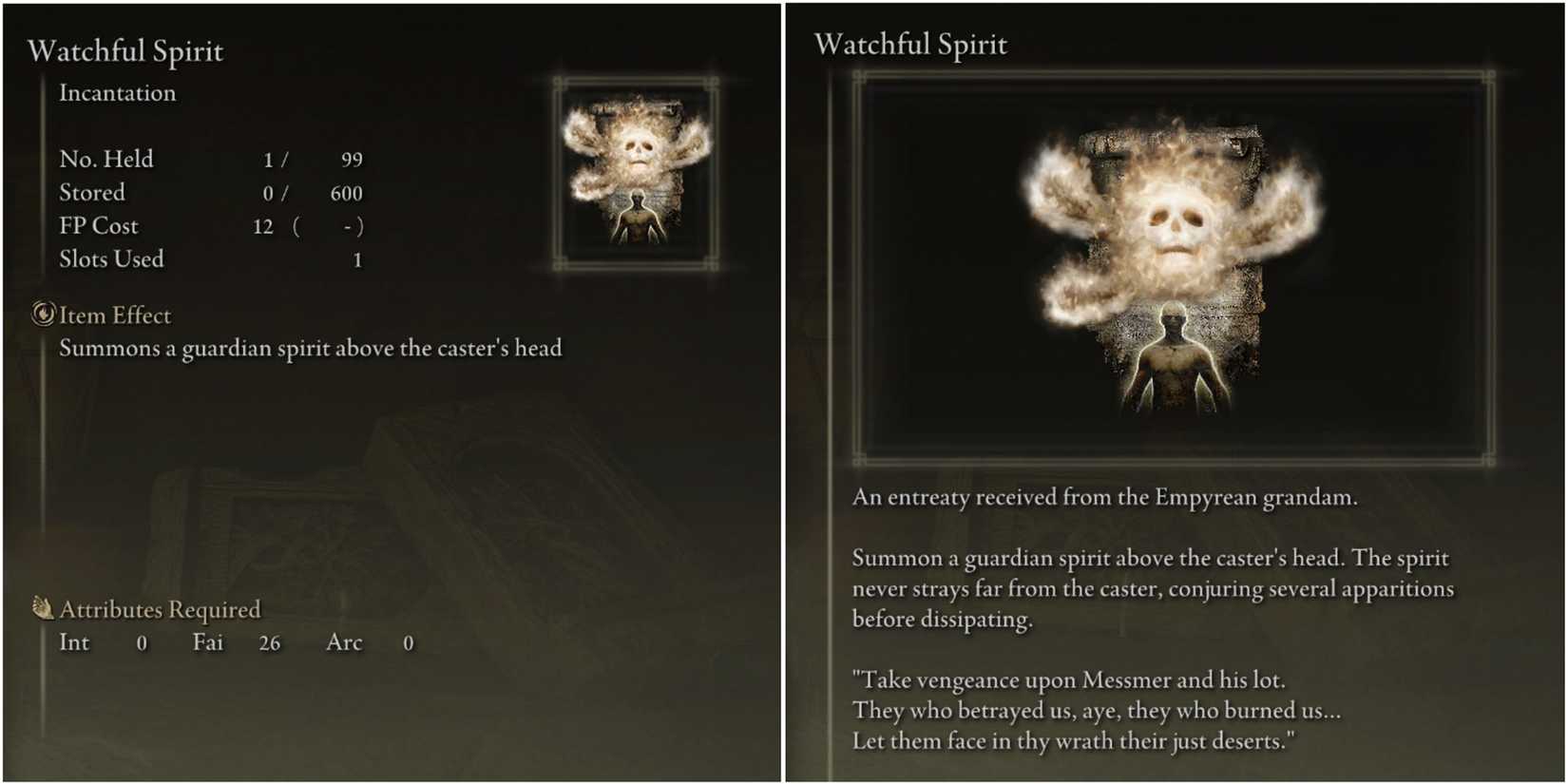 Elden Ring - Shadow Of The Erdtree - Watchful Spirit Incantation Stats