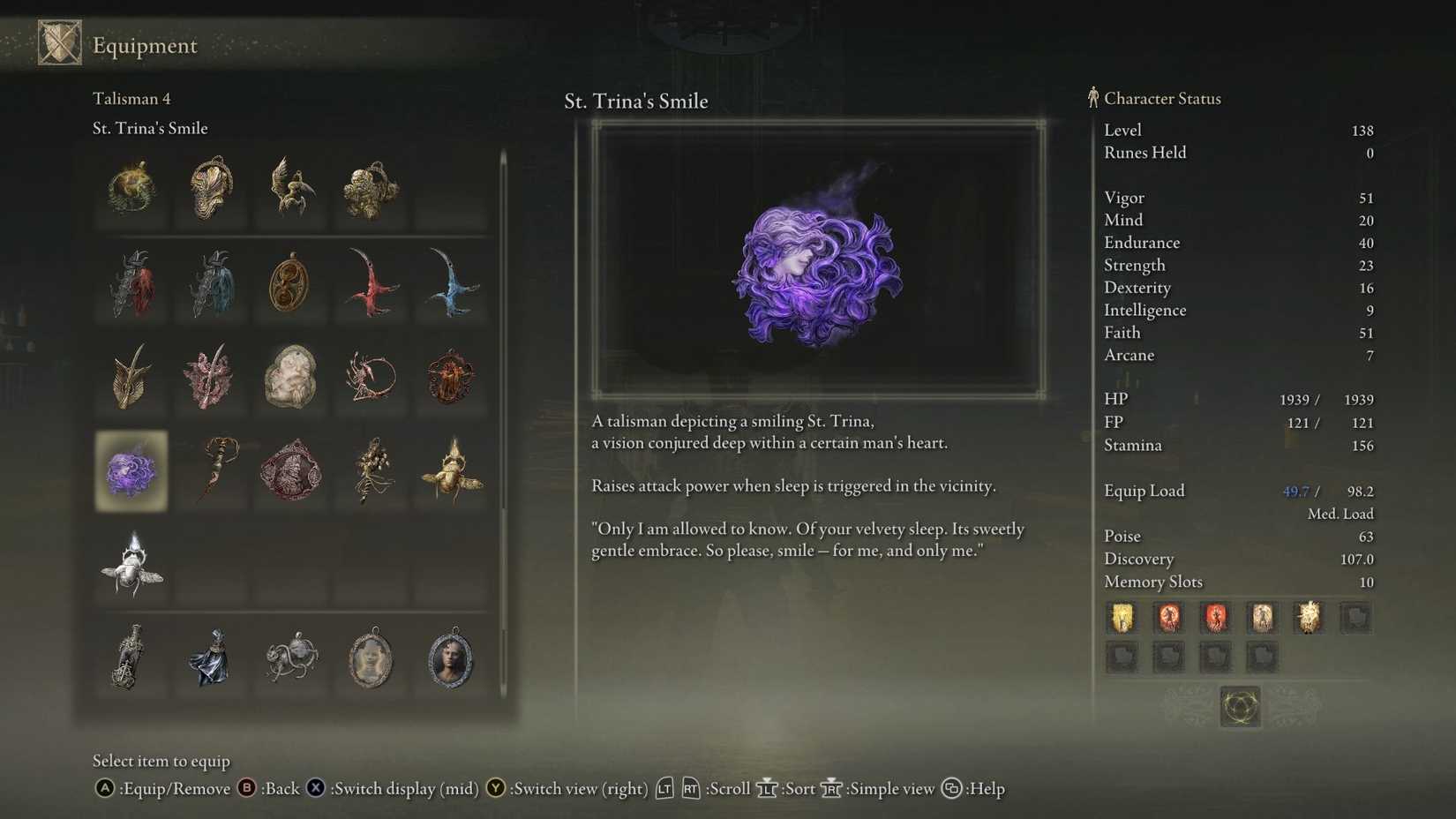 Elden Ring - St. Trina's Smile talisman description