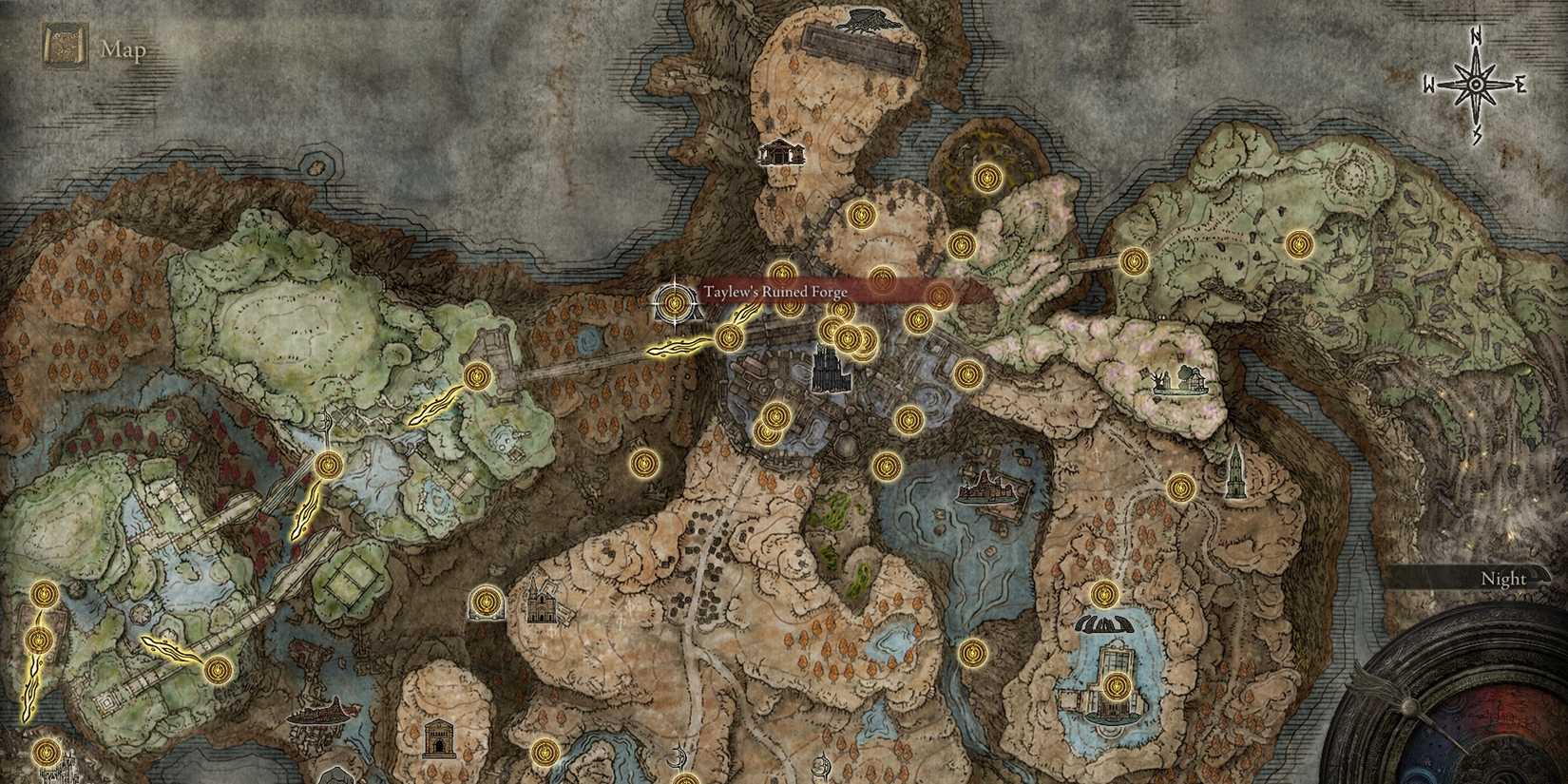 elden ring taylew's ruined forge map location