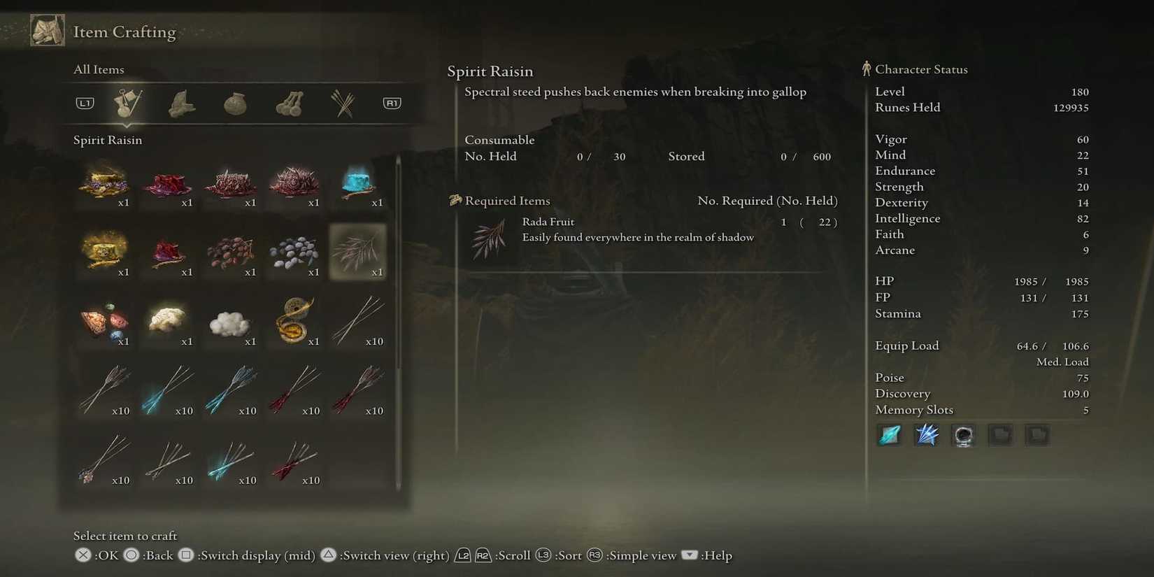 The Crafting Recipe For A Spirit Raisin In The Menu 