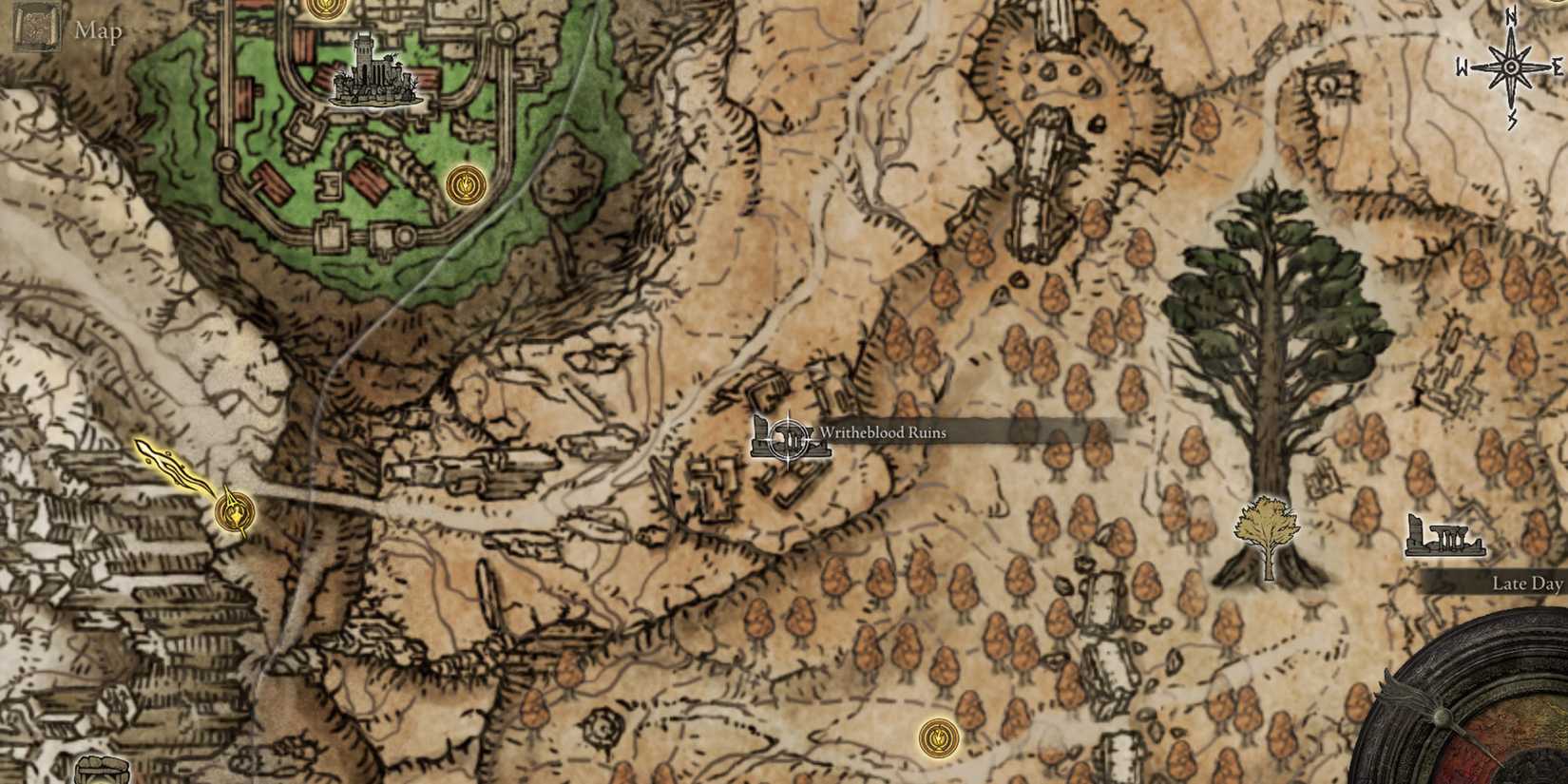 Elden Ring - Writheblood Ruins on Map