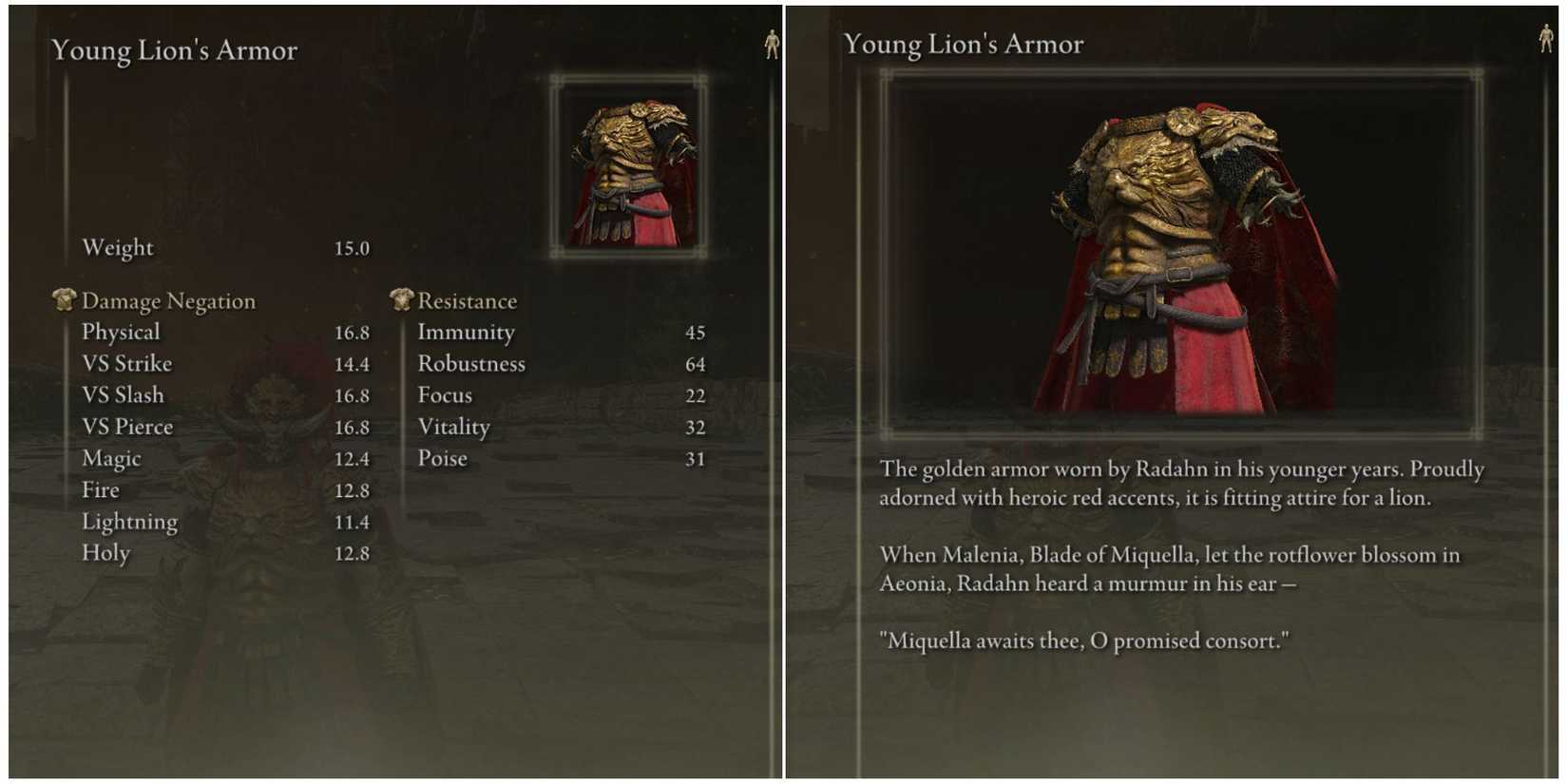 elden ring young lion's armor stats