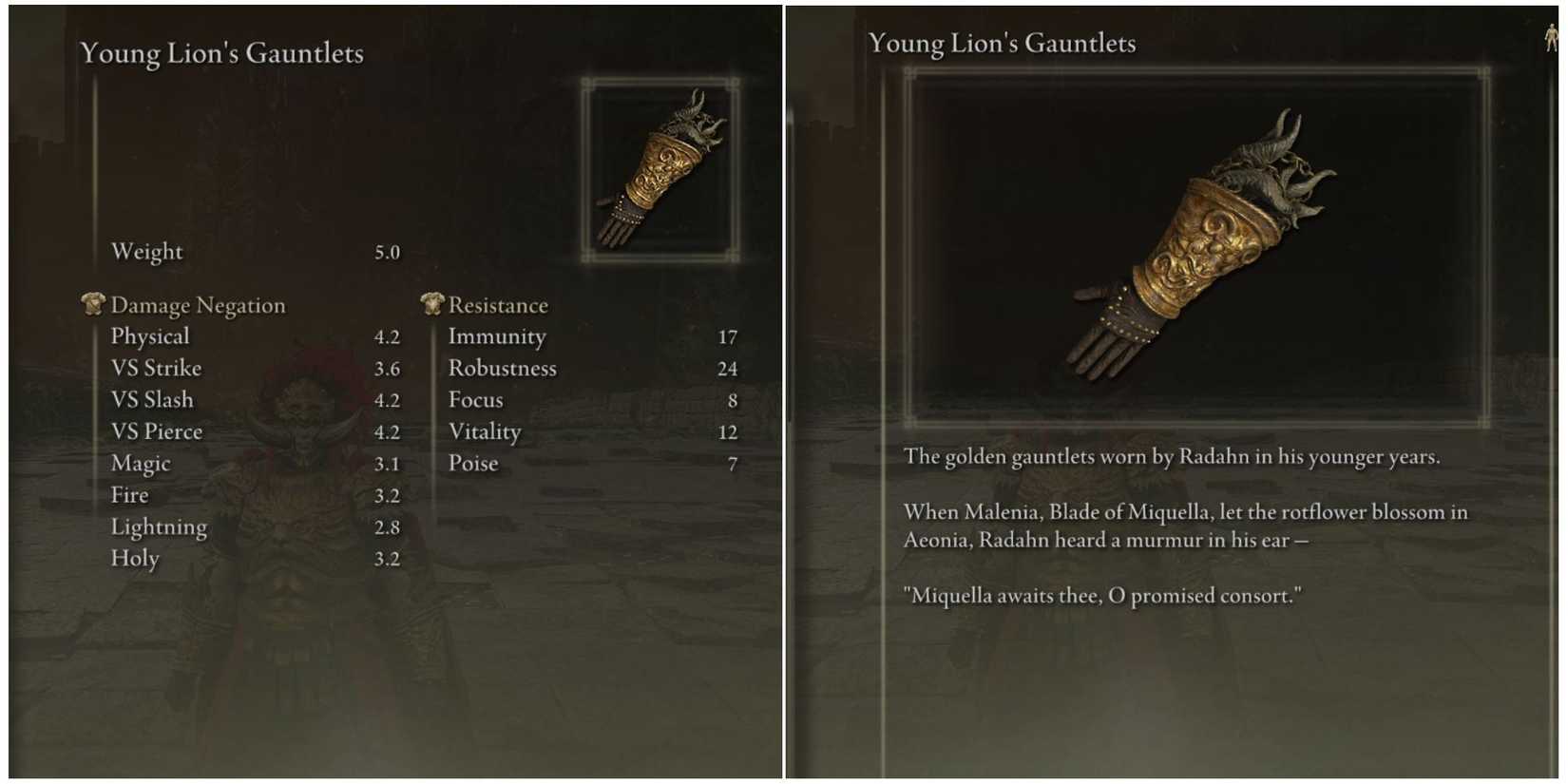 elden ring young lion's gauntlets stats