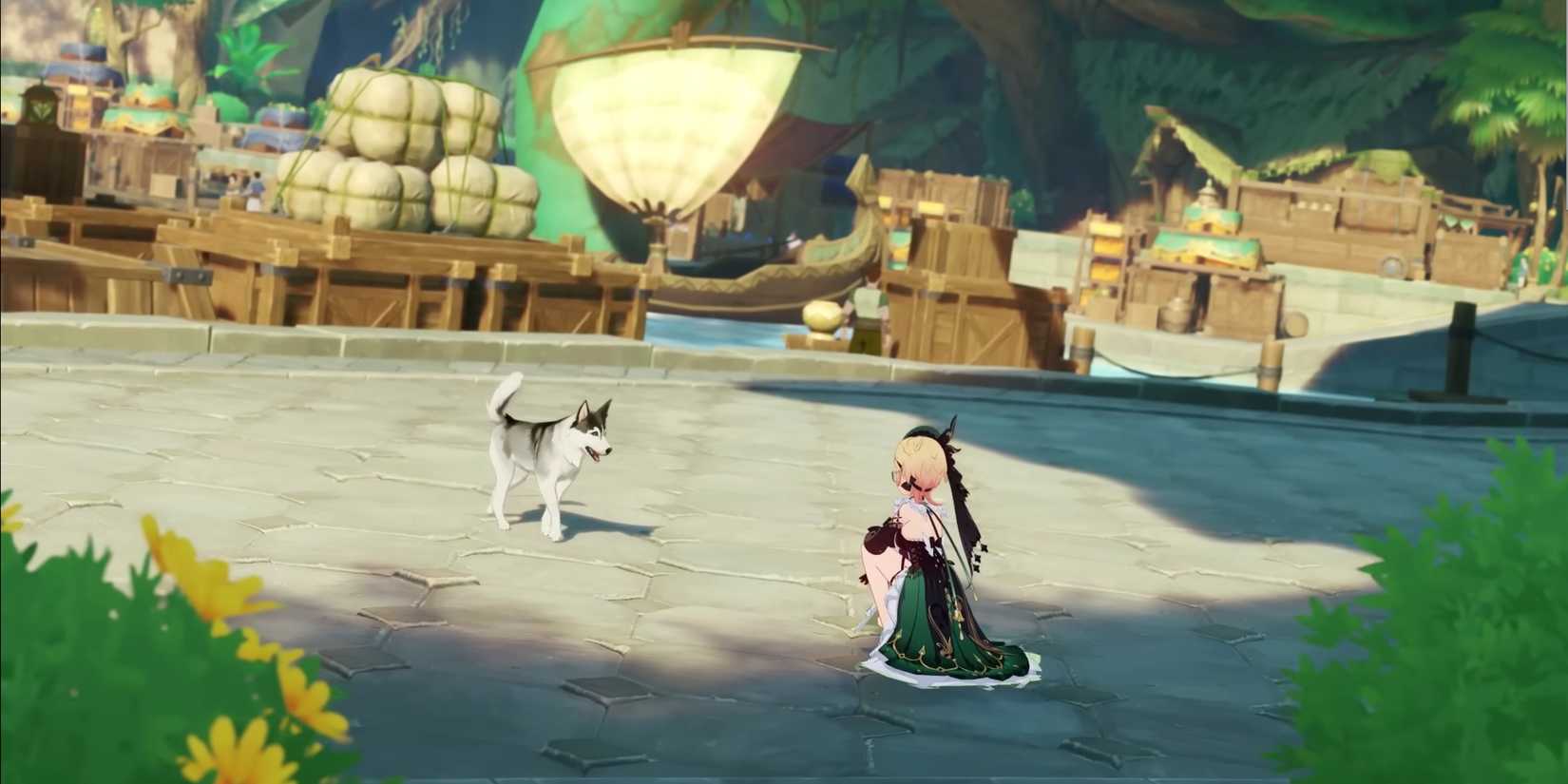 Emilie Talking to a Dog Genshin Impact