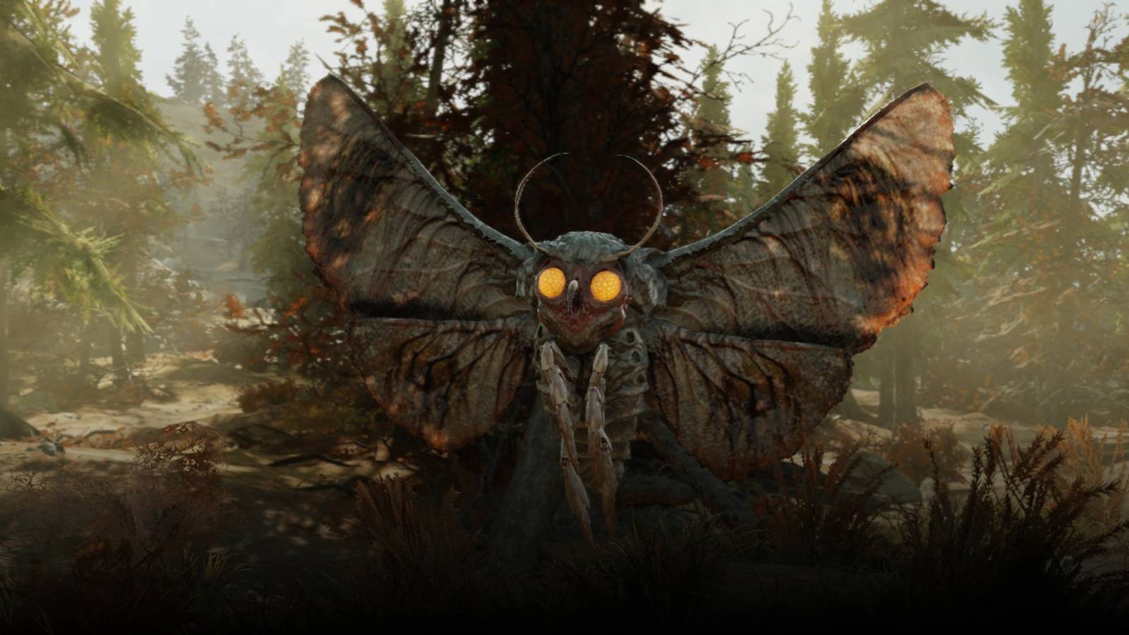 fallout 76 mothman yellow eyes wings spread