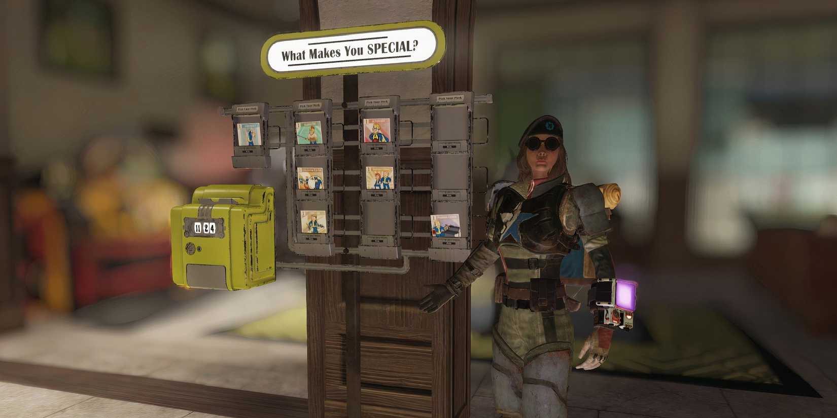 Fallout 76 Player at Perk Card Crafting Machine What Makes You SPECIAL