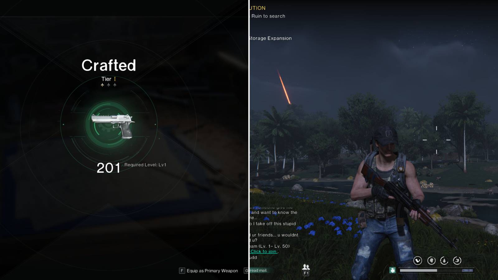 The Player Crafting A Pistol & Holding A Rifle 