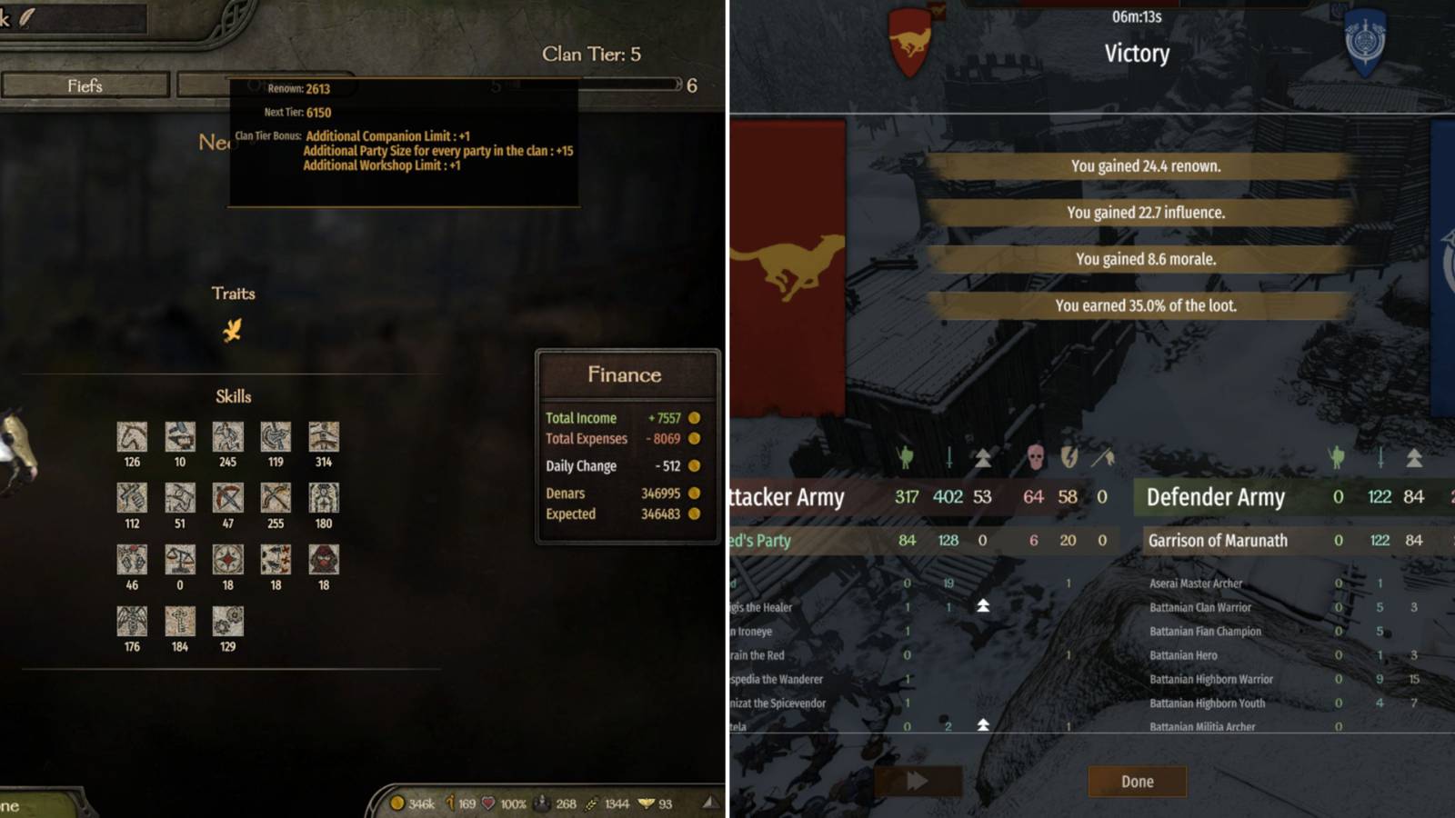 The Player's Clan Level & Earning Renown For Winning A Battle