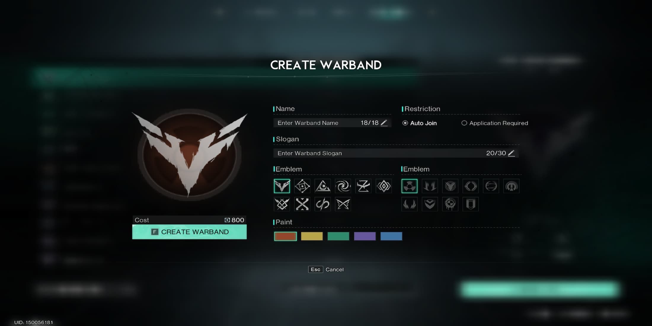 The Create Warband Screen 