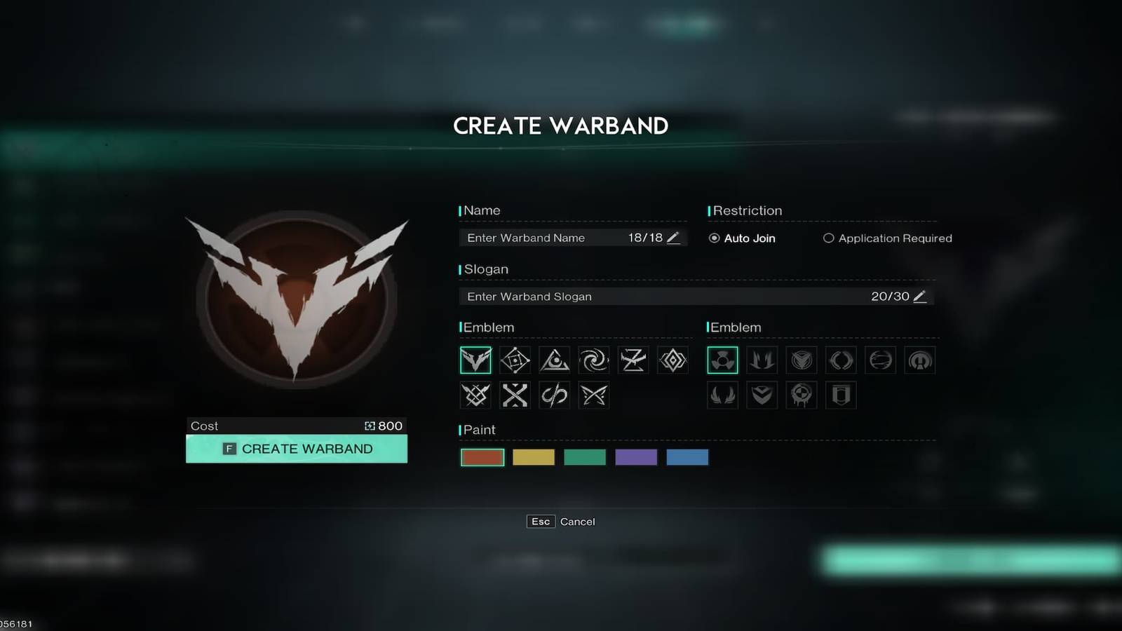 The Create Warband Screen 