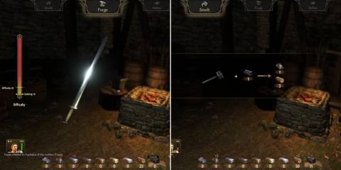 The Player Crafting A Sword & Smelting A Wooden Hammer