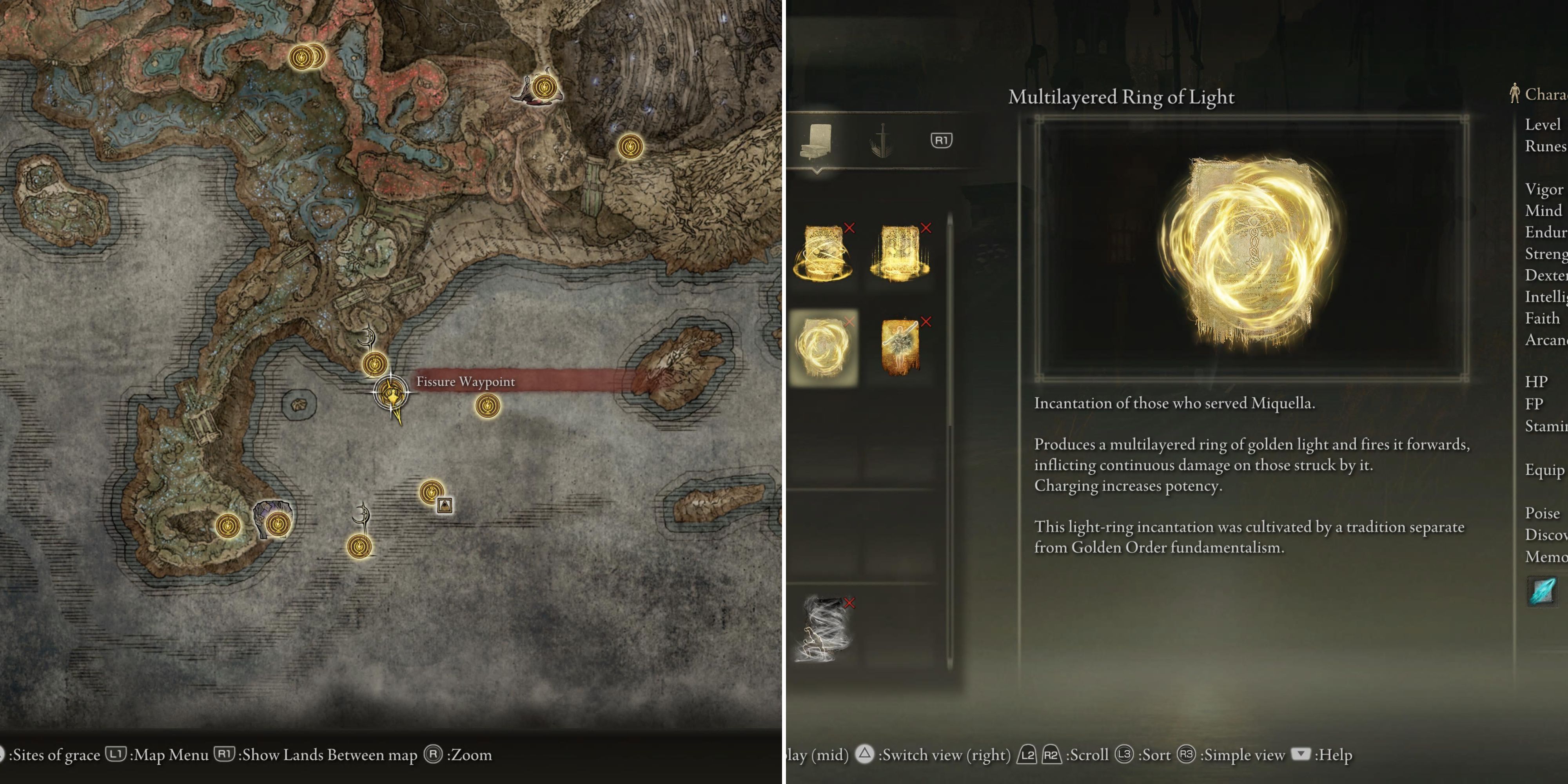 The Fissure Waypoint Location On The Map & The Multilayered RIng Of Light In The Inventory 