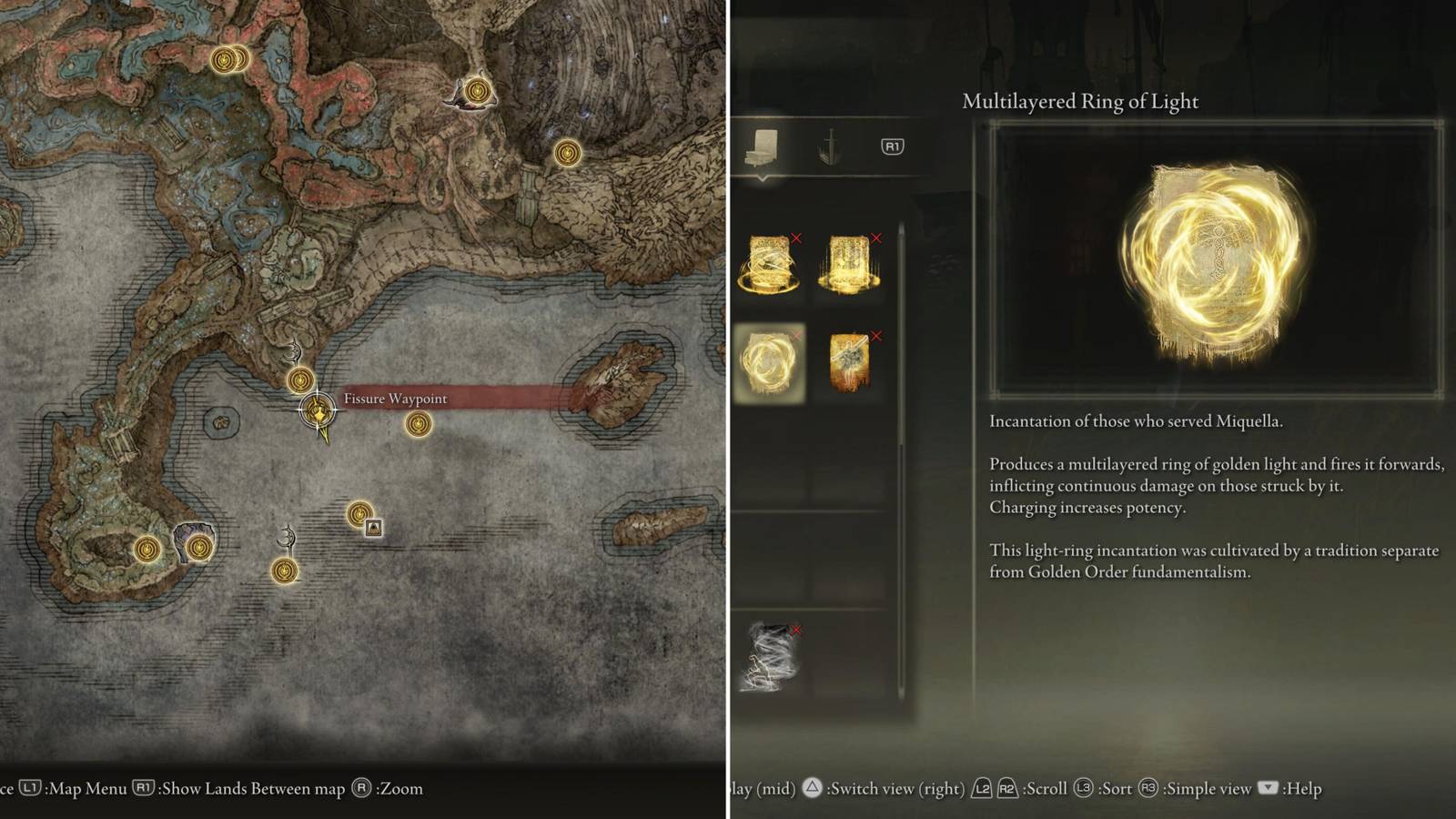 The Fissure Waypoint Location On The Map & The Multilayered RIng Of Light In The Inventory 