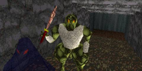 A lizardman as show in King's Field with a weapon