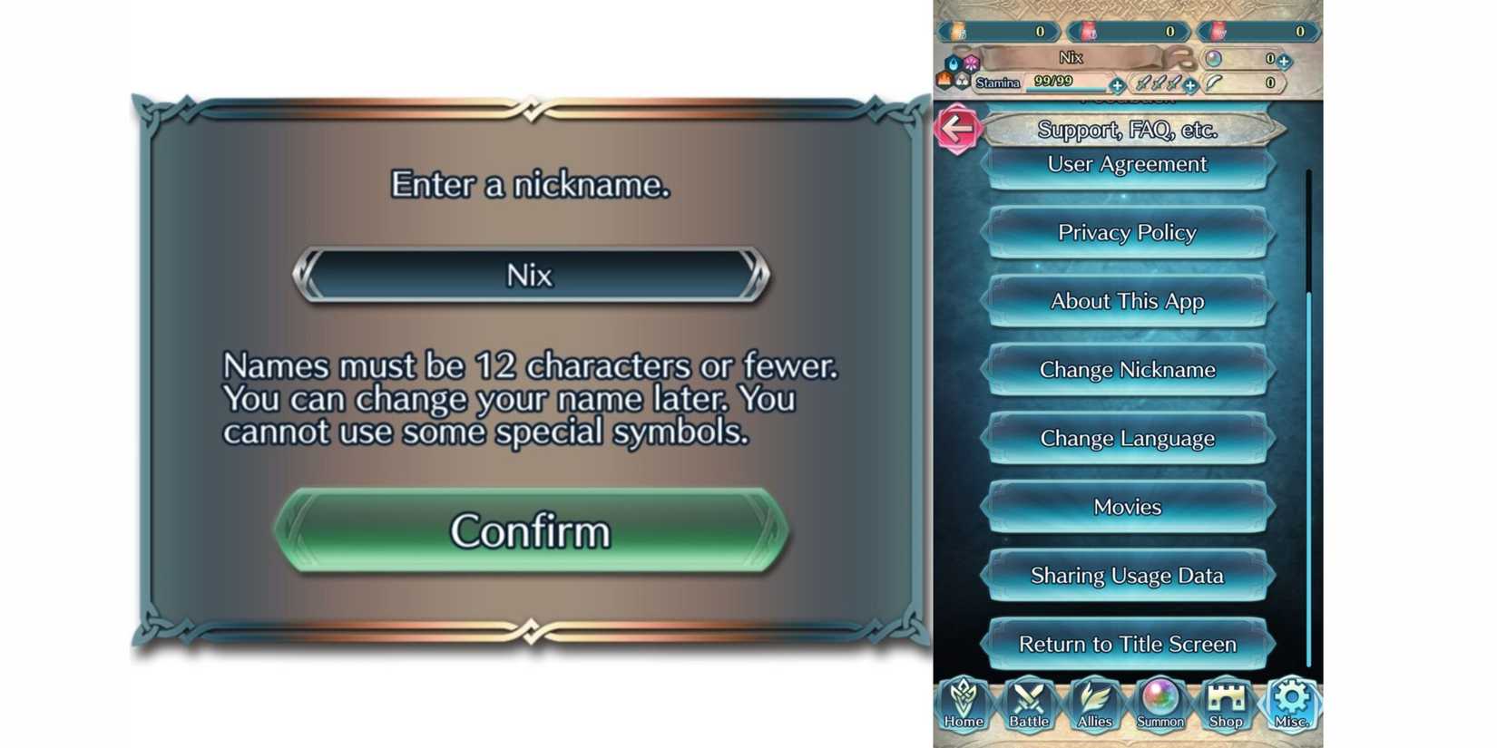 renaming your account in fire emblem heroes.