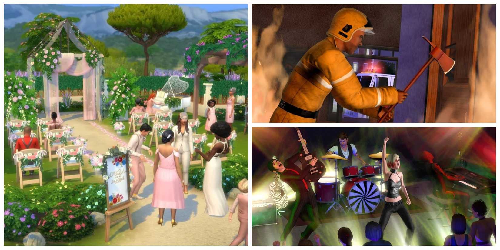 Firefighters and Bands in The Sims 3 and Weddings in The Sims 4