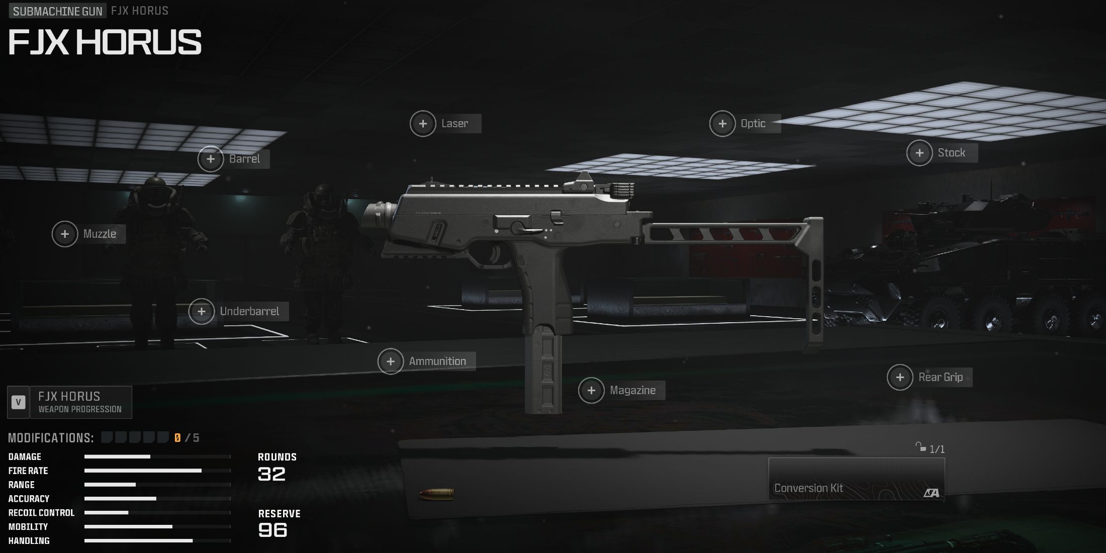 Screenshot showcasing the FJX Horus in the Gunsmith for Modern Warfare 3 and Warzone 