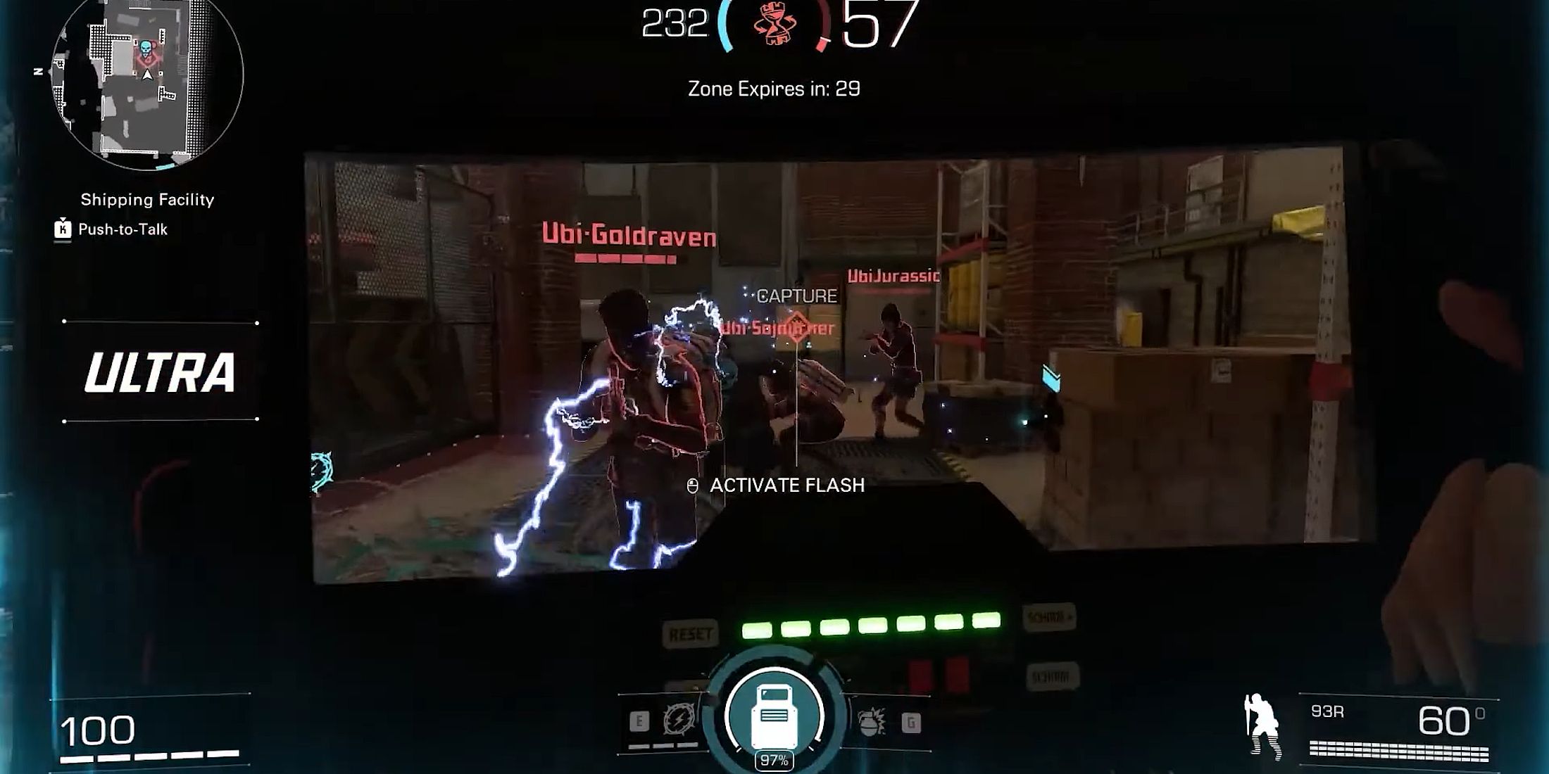 Screenshot showcasing gameplay of GSK's Flash Shield Ultra in XDefiant 